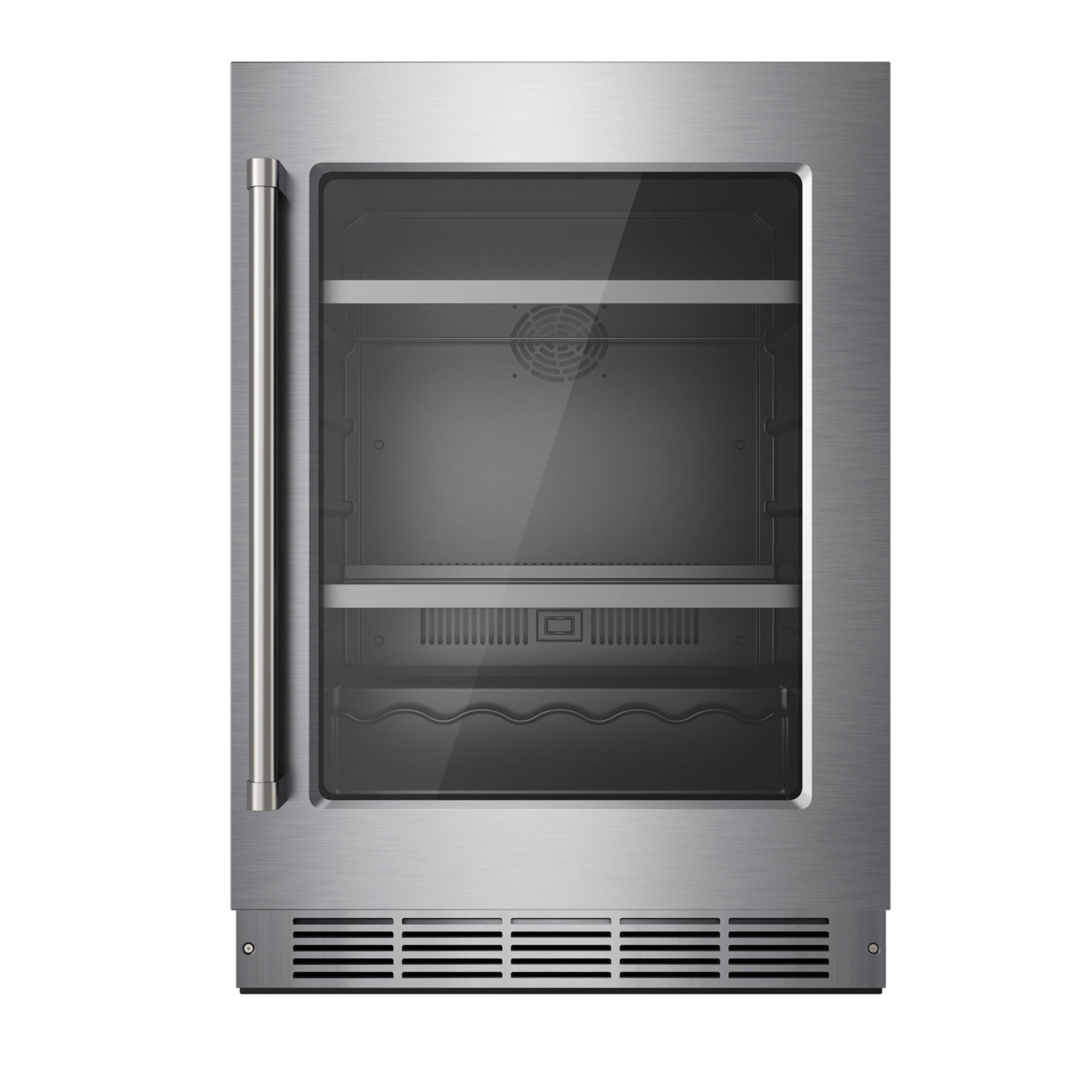 Stainless beverage cooler with front glass door and lower vent grille
