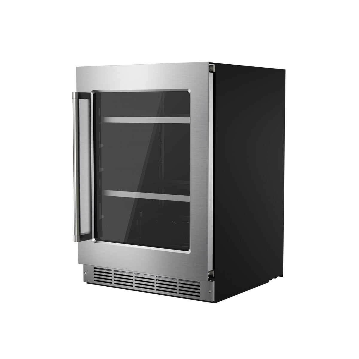 24-inch undercounter beverage cooler, stainless steel with glass door