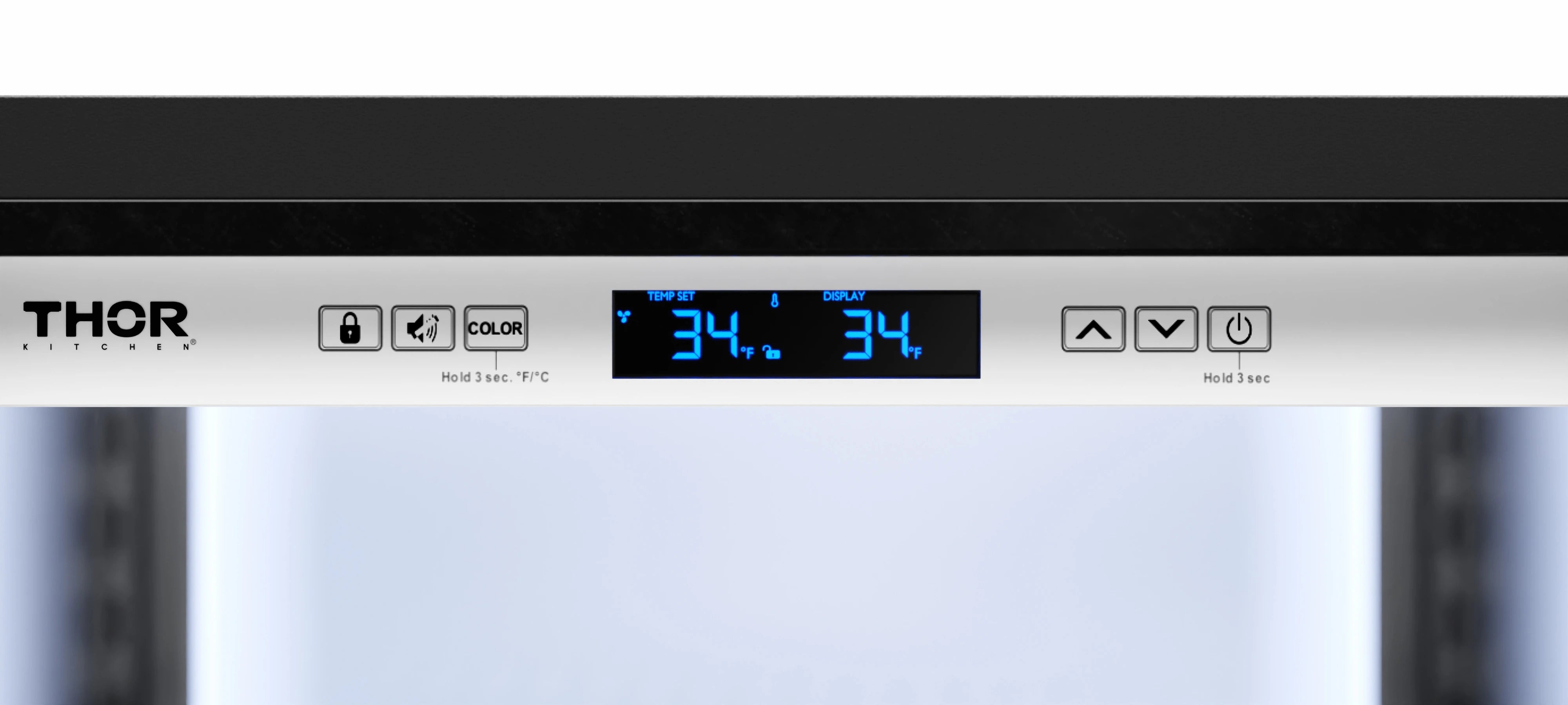 THOR beverage cooler control panel with digital temperature display and buttons