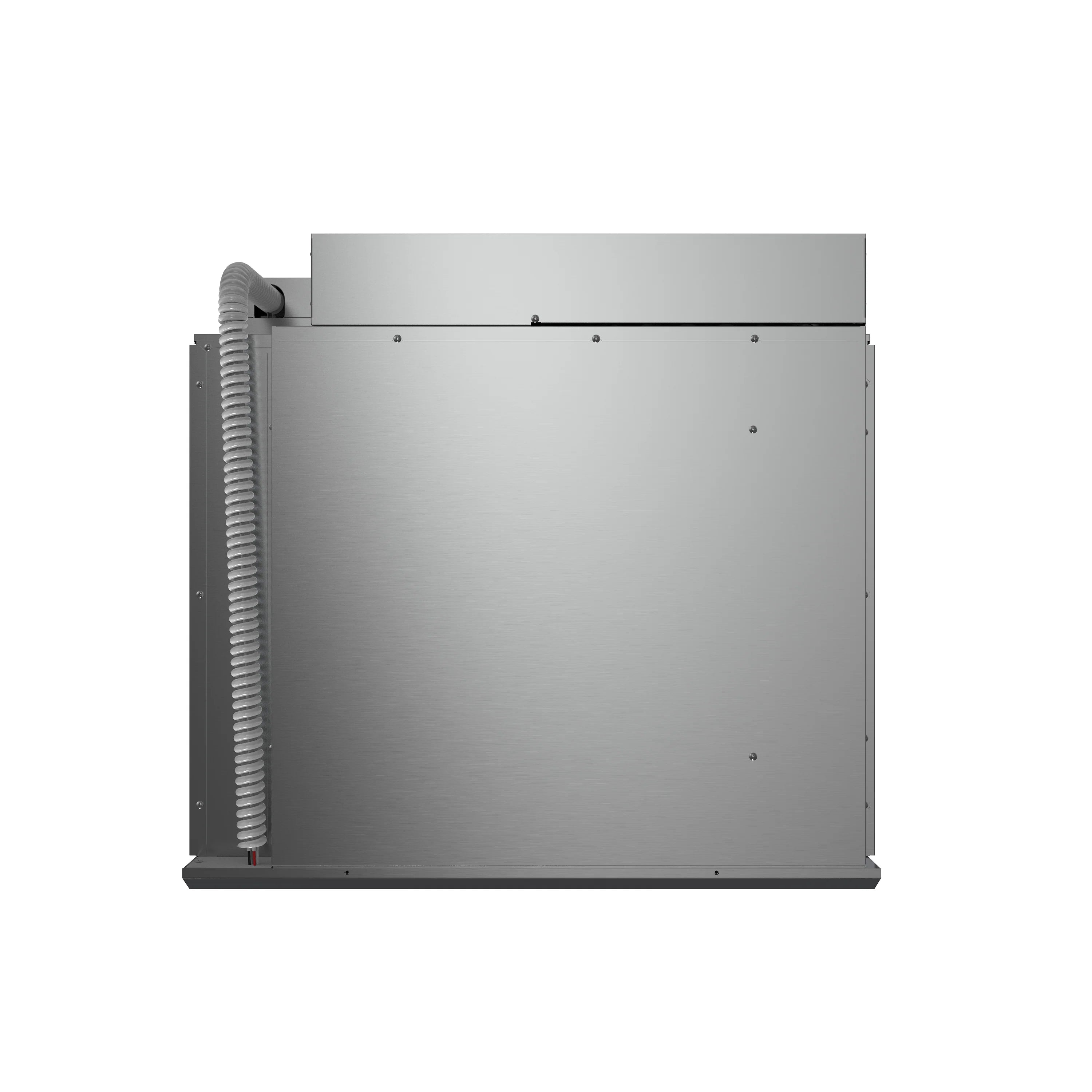 Back of a wall oven with rear panel details and venting