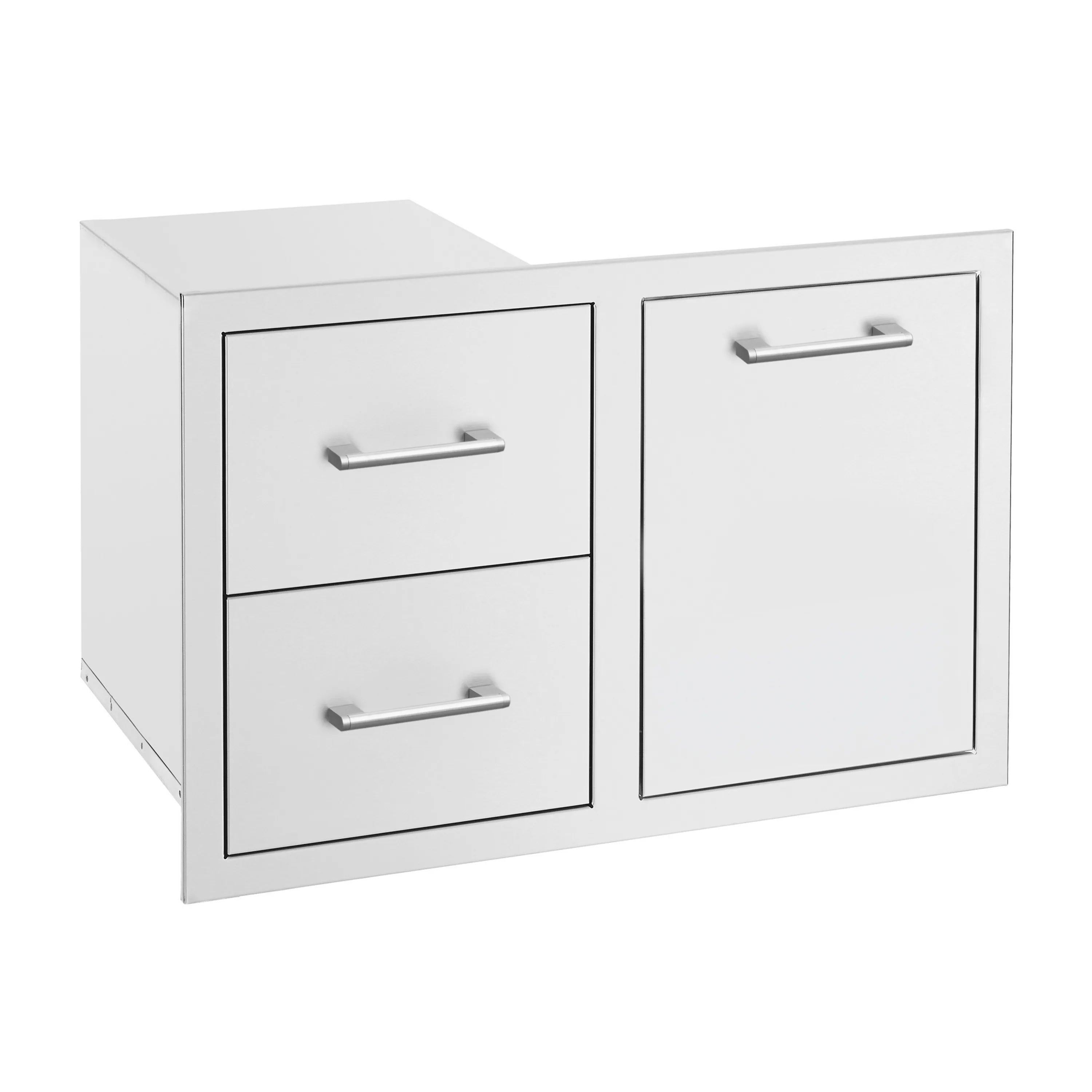 32-inch cabinet with two drawers and right access door, light gray