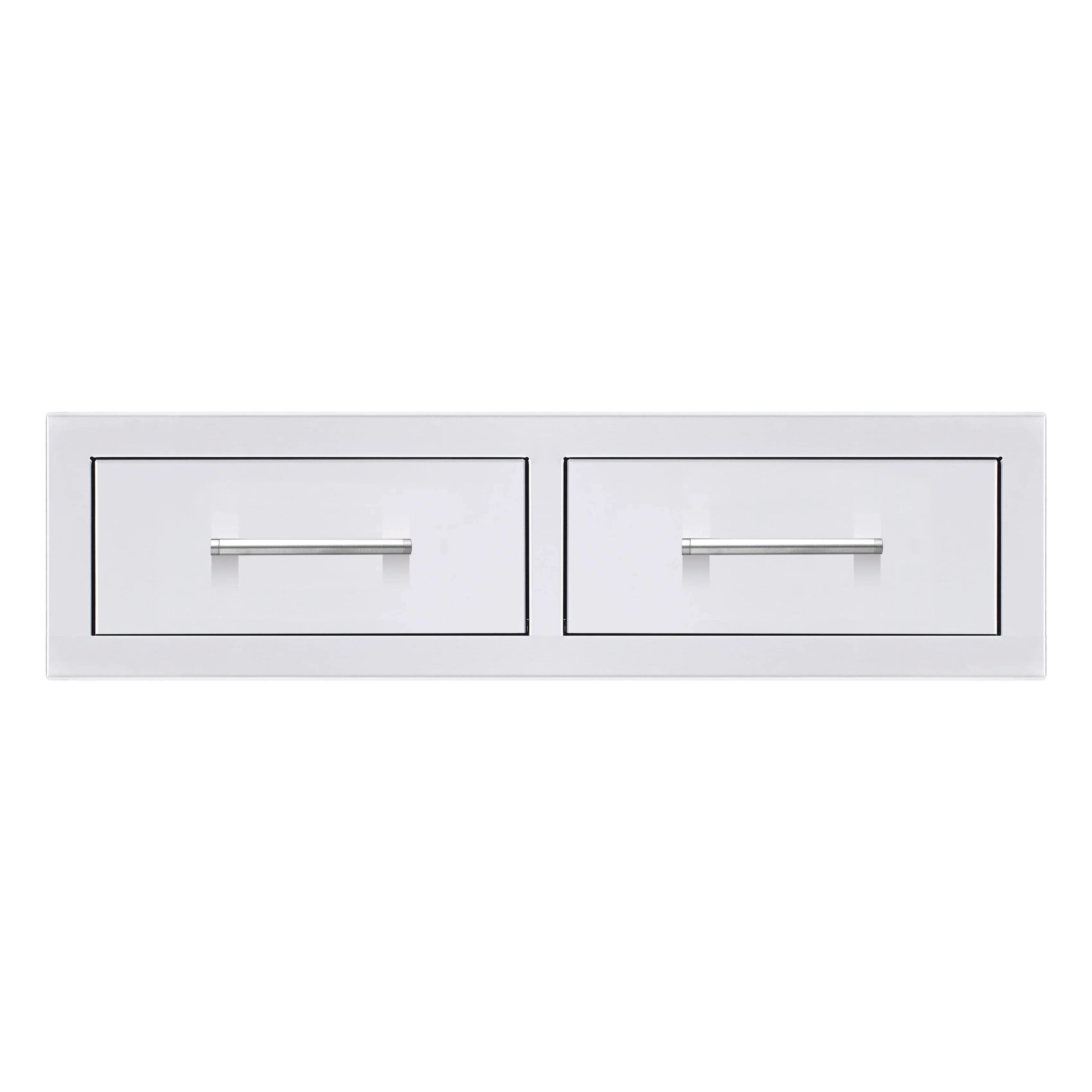 TrueFlame double horizontal drawer unit, two white drawers with silver bar pulls