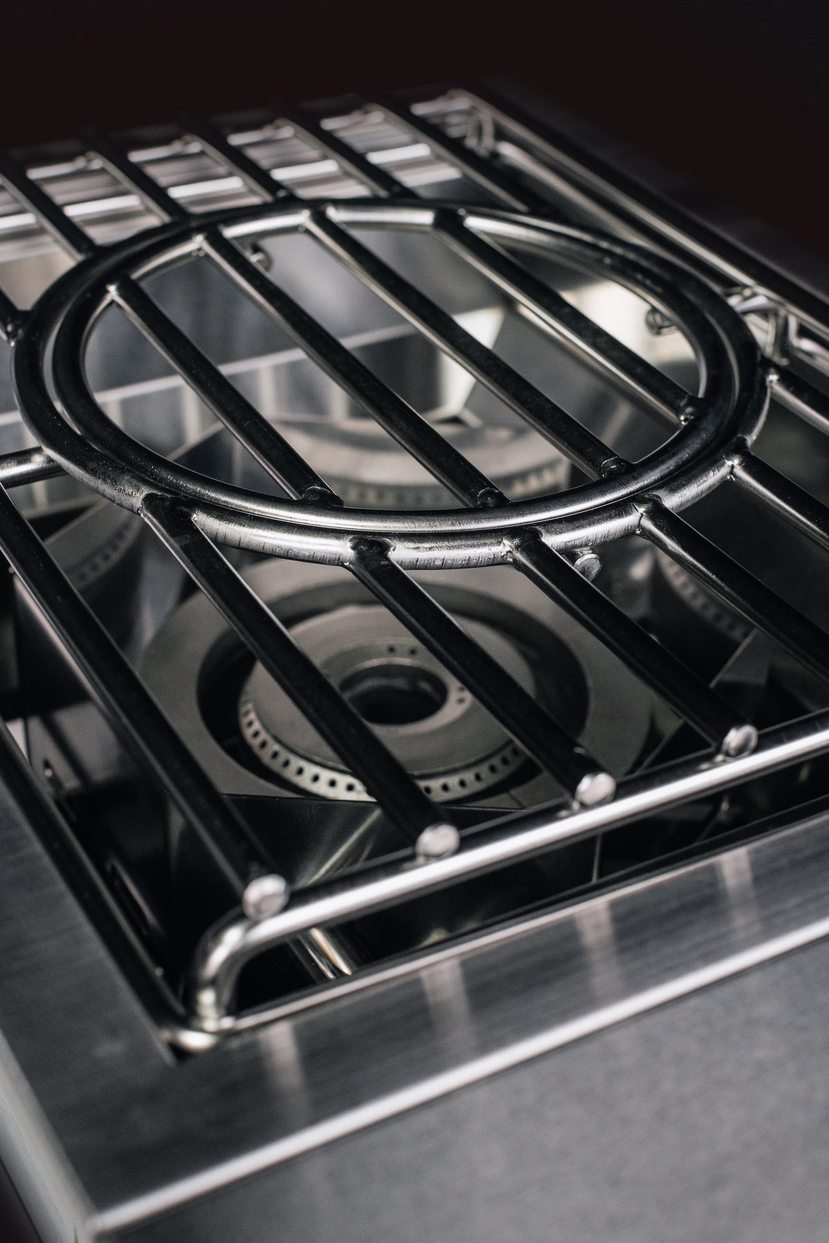 Stainless steel burner grate and burner ring with blue flame and ignition ports