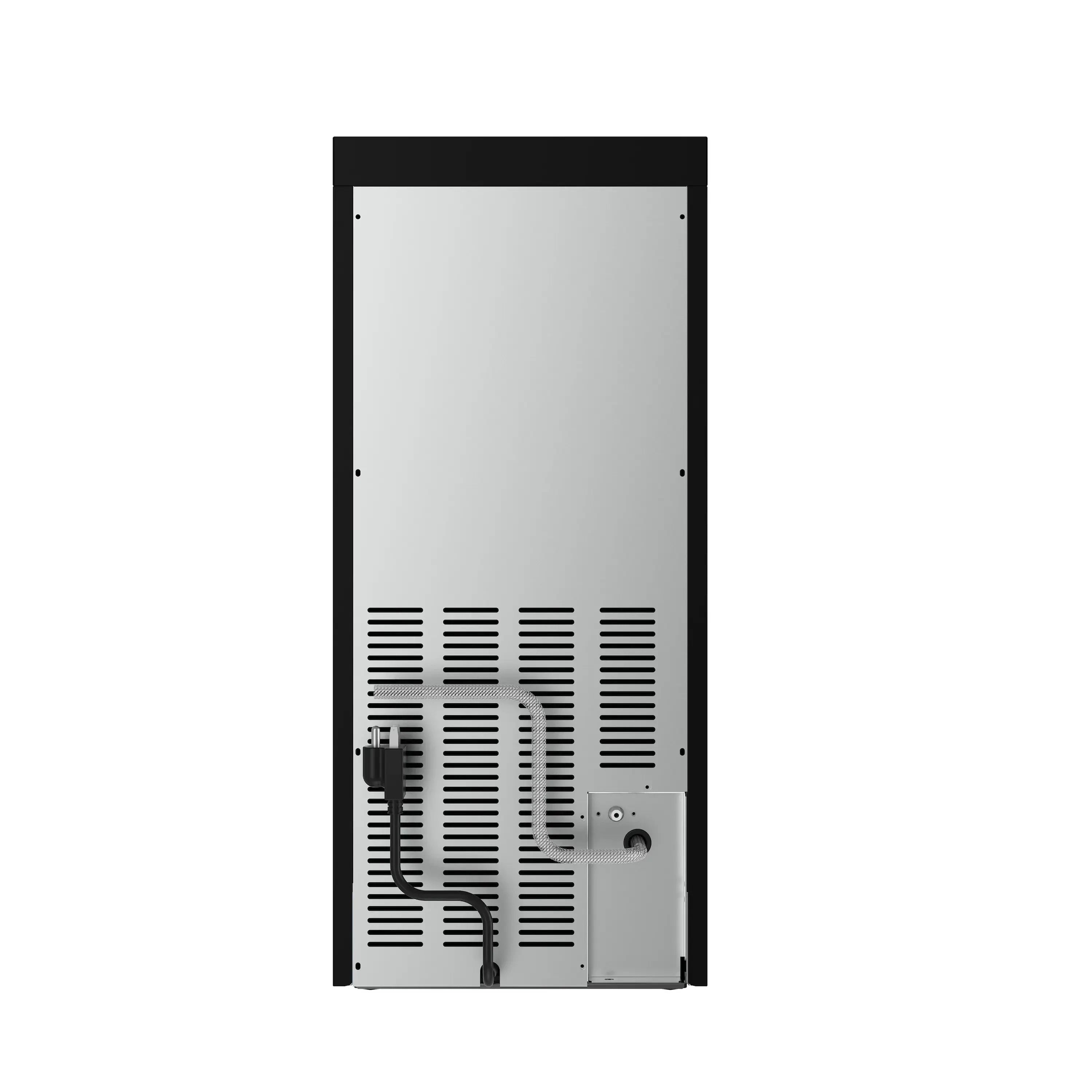 Built-in ice maker with vented rear access panel and drain hose connection