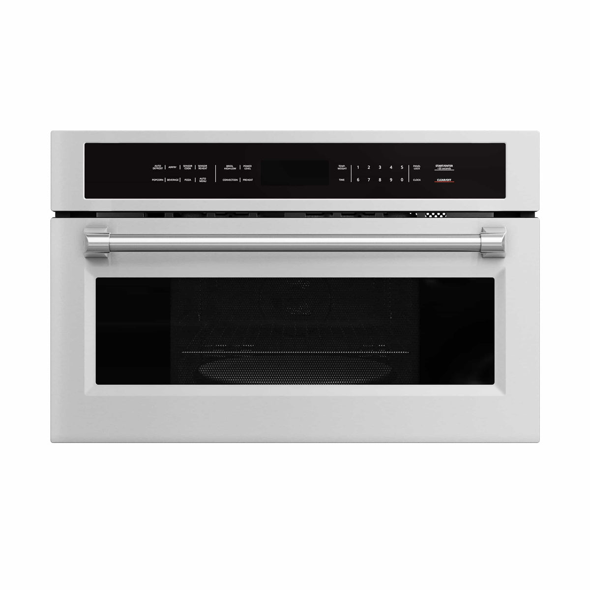 Built-in stainless microwave air-fryer oven with dark window and top control panel