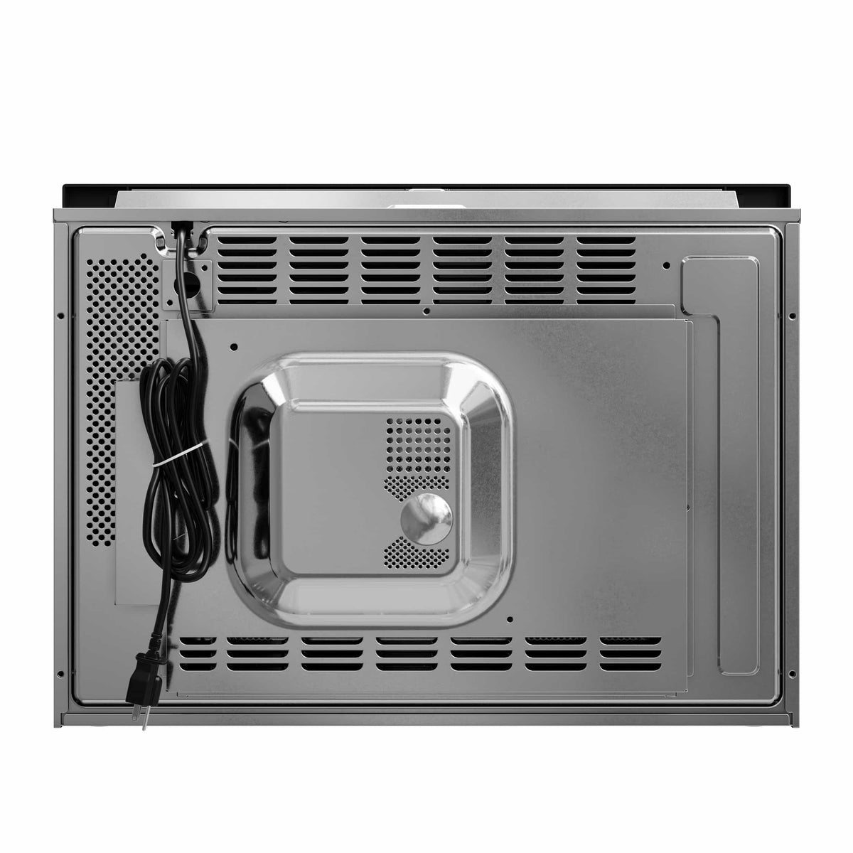 Microwave air-fryer oven rear interior panel with vent grille and power cord
