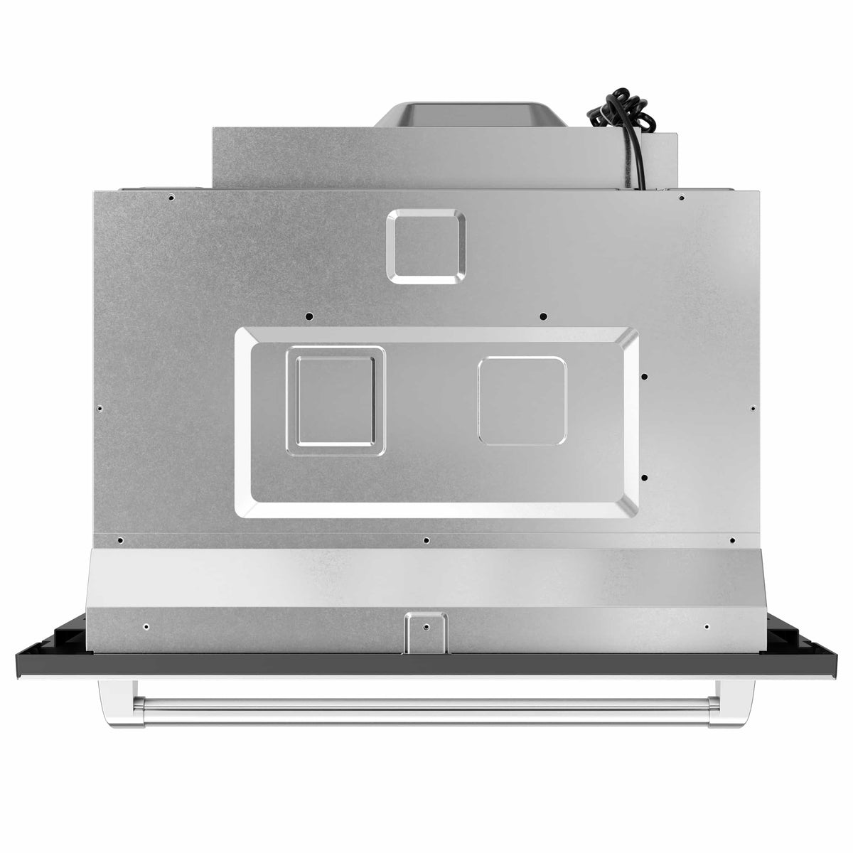 Microwave air-fryer oven underside with mounting cutouts and brackets