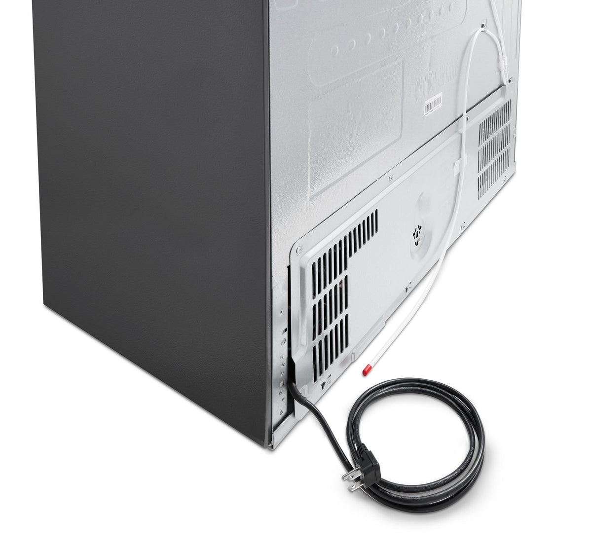Stainless steel dishwasher rear panel with power cord connection