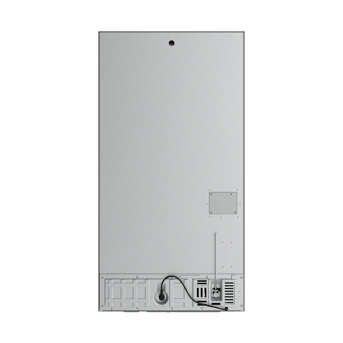 Stainless refrigerator back panel with wiring and vent openings