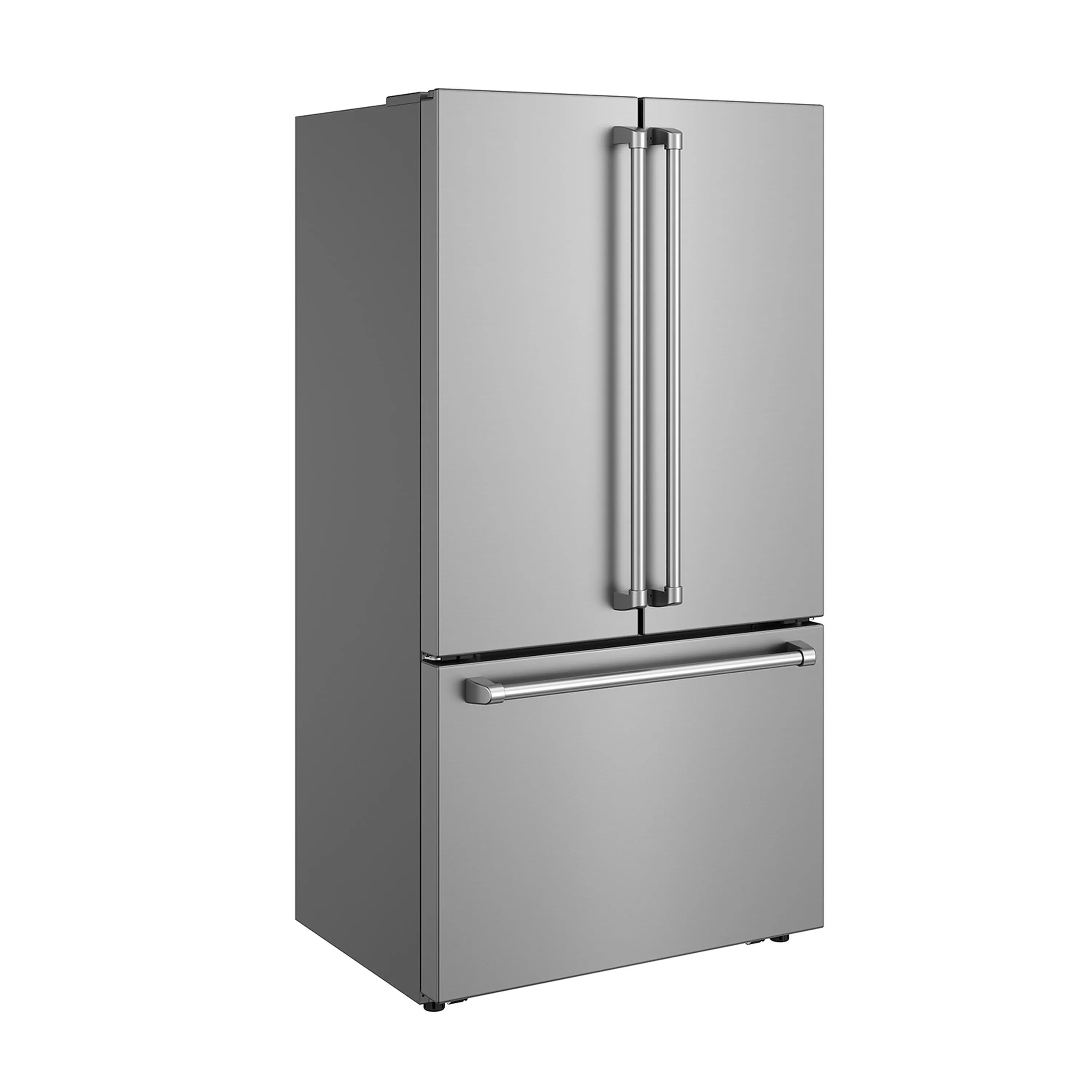 Stainless 36-inch counter-depth refrigerator with French doors and dispenser handle
