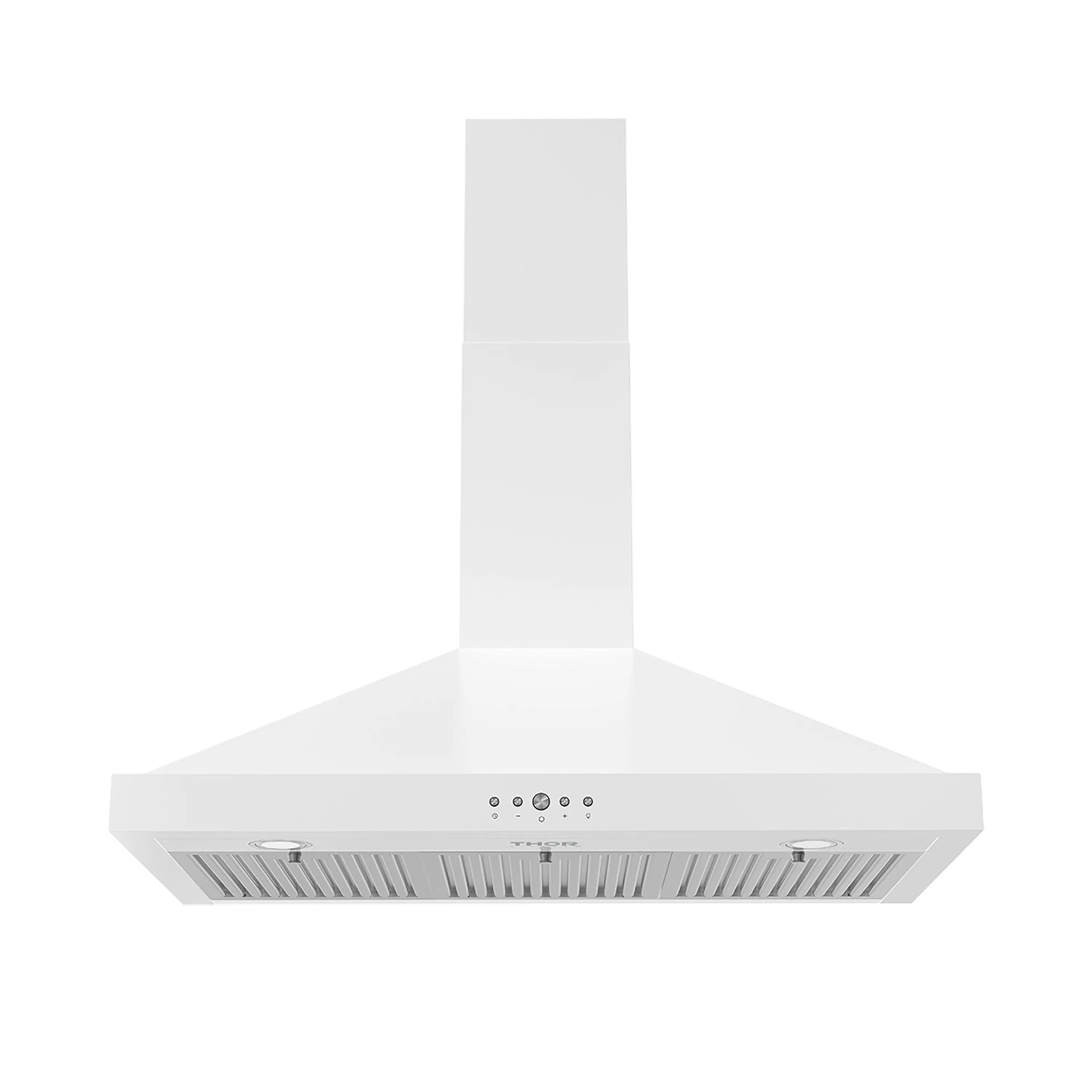 White wall-mounted chimney range hood underside with multiple vent slots