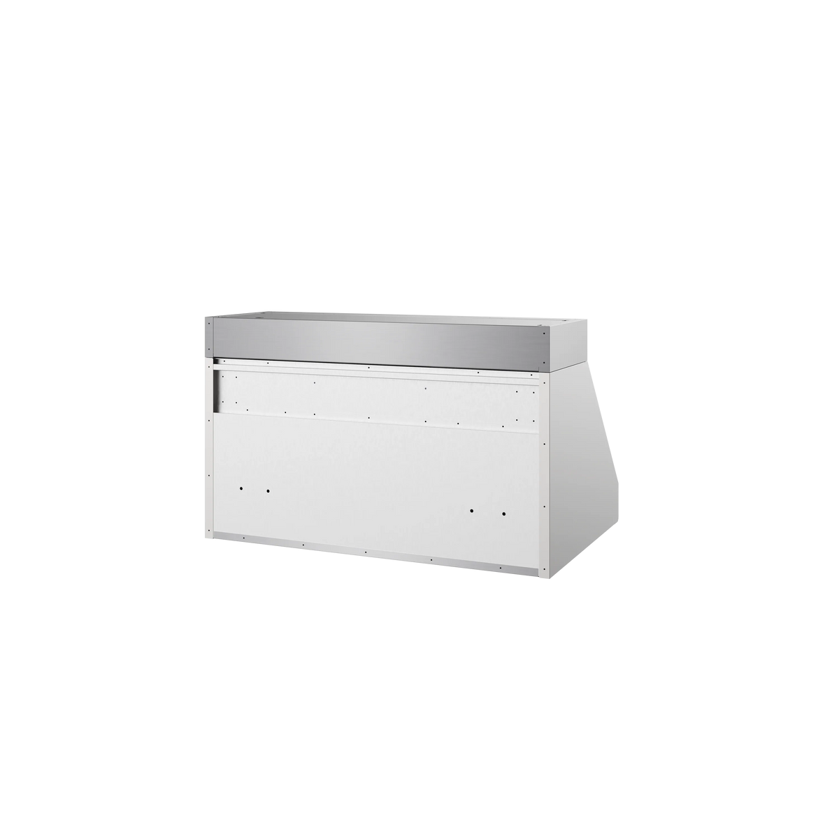 Recirculating range hood kit rectangular stainless housing with mounting holes and vent opening