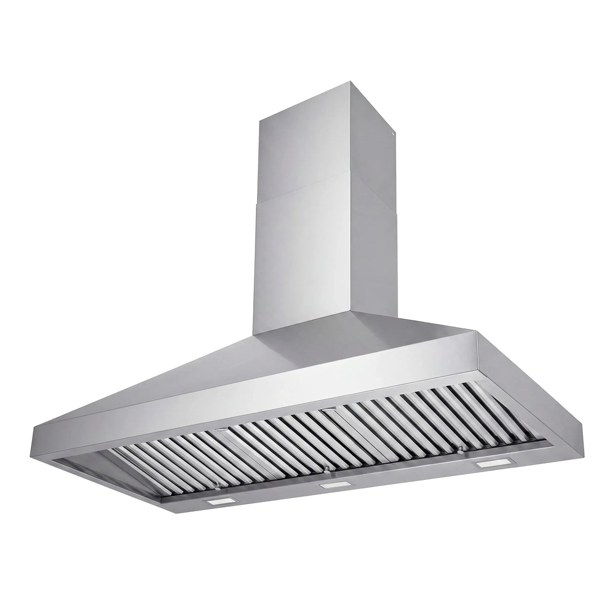 Stainless steel wall range hood with slanted chimney and horizontal vented baffle filter