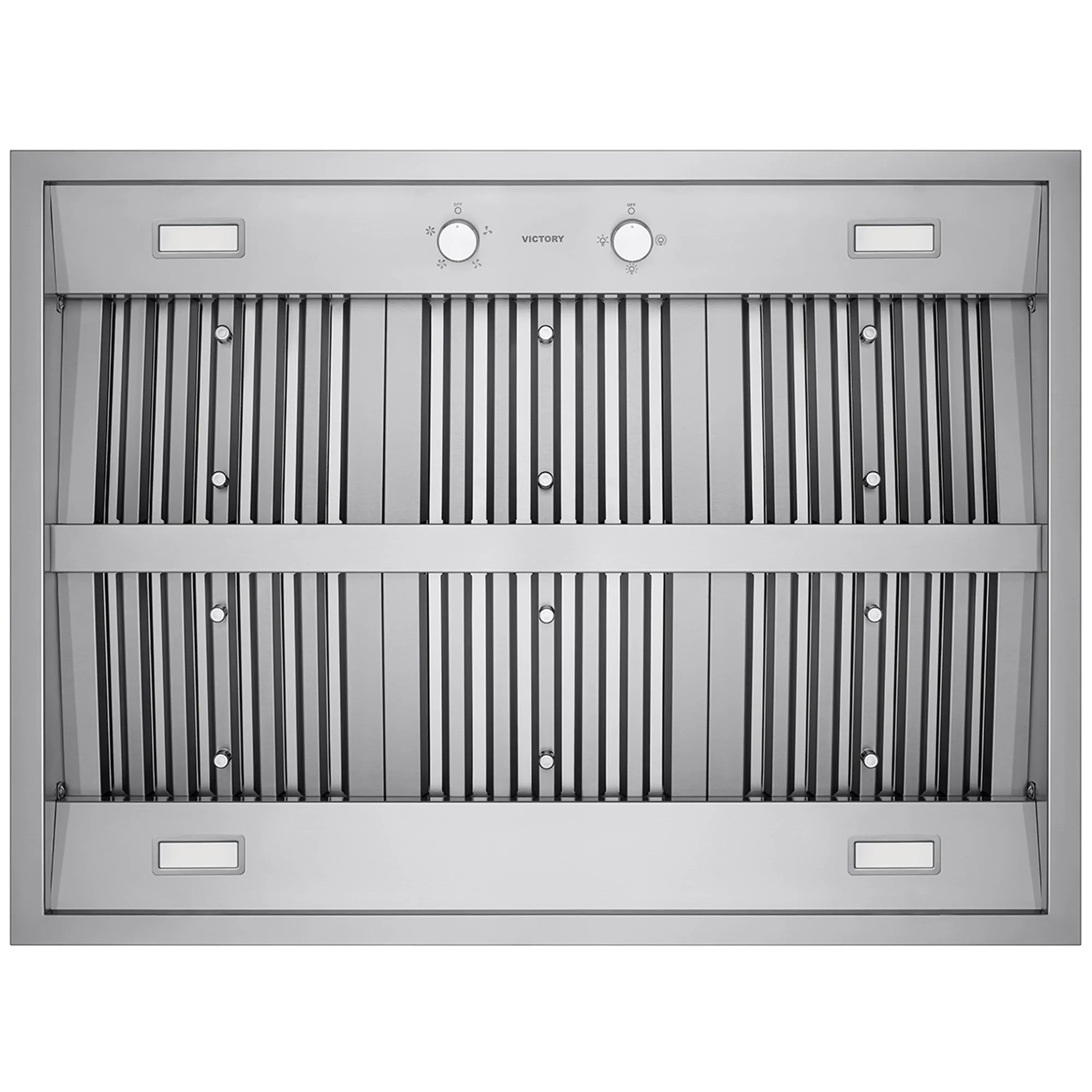 Stainless steel baffle filter box with rotary controls and LED light windows