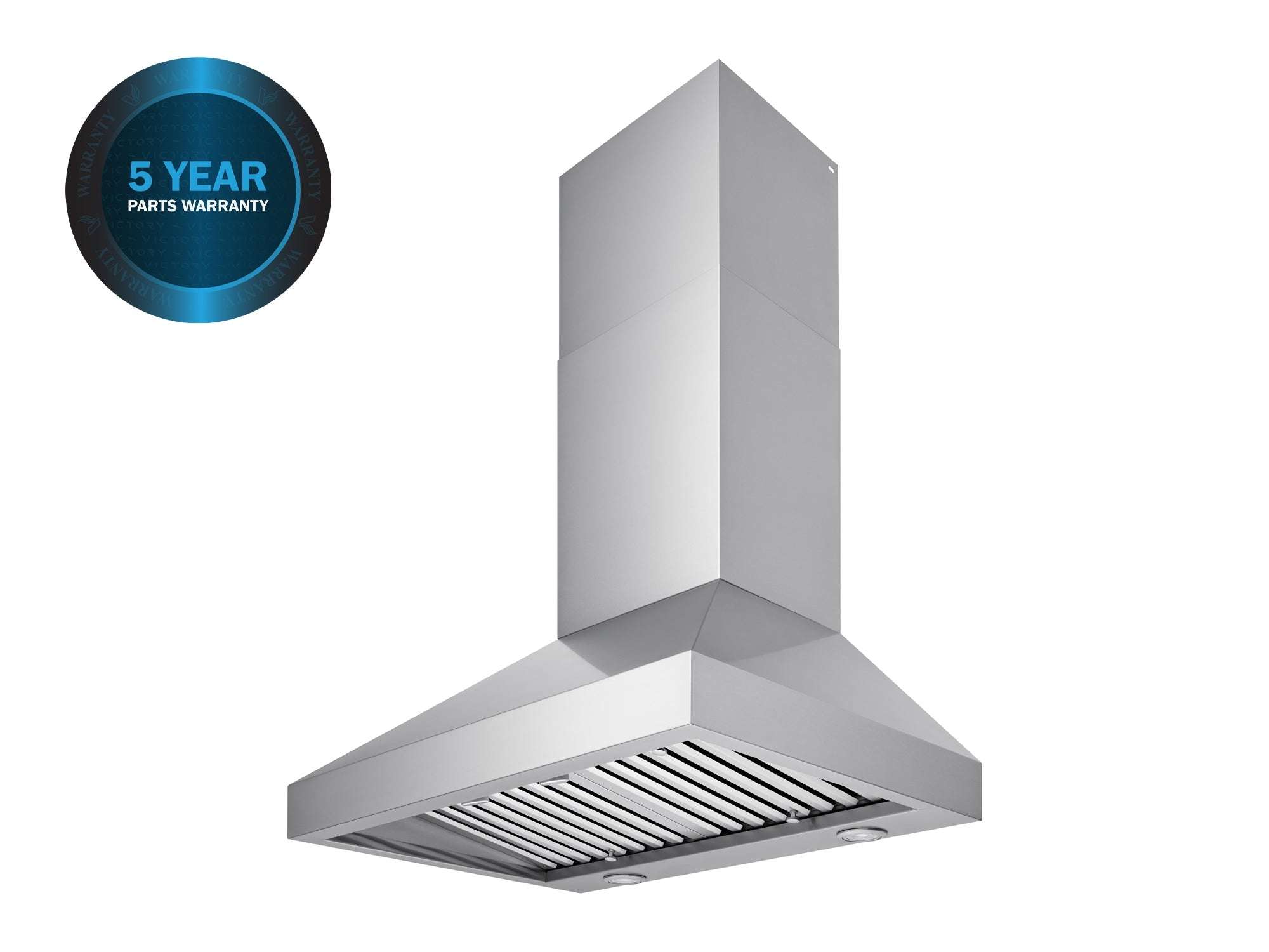 Stainless steel wall-mount range hood with slatted vent grille