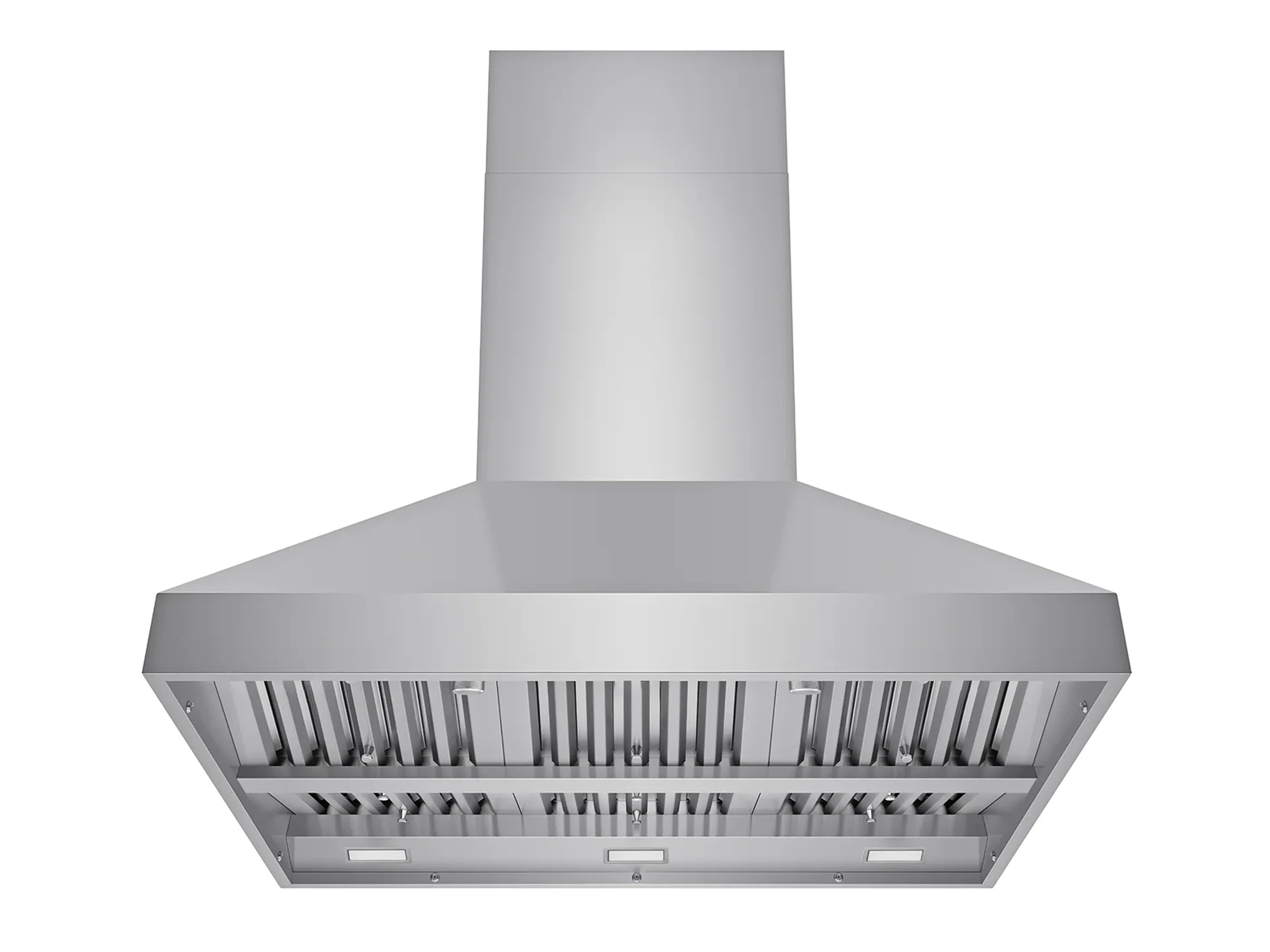 Stainless steel island range hood with vent hood canopy and baffle filter panels