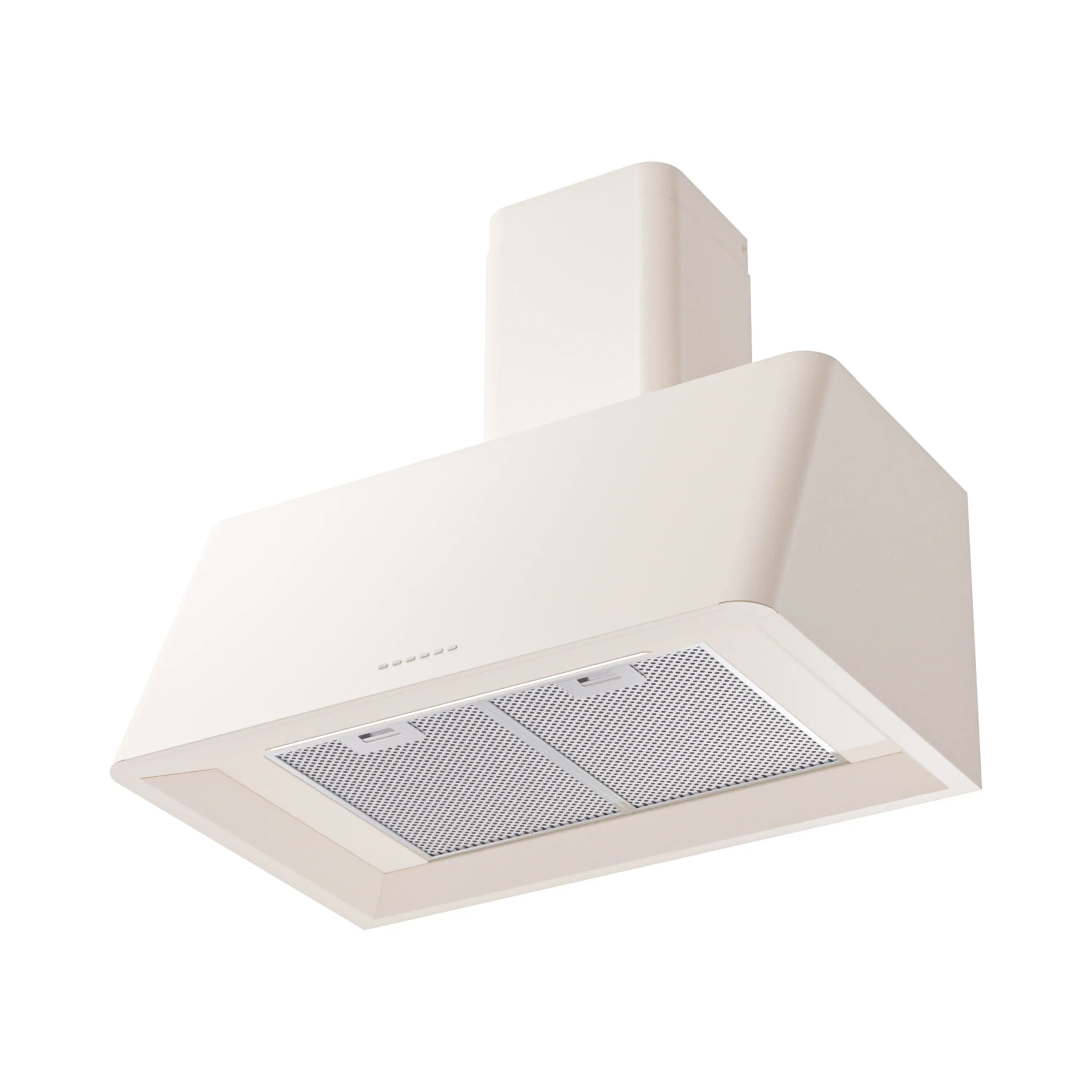 Wall-mounted range hood in antique white with stainless mesh filter panel