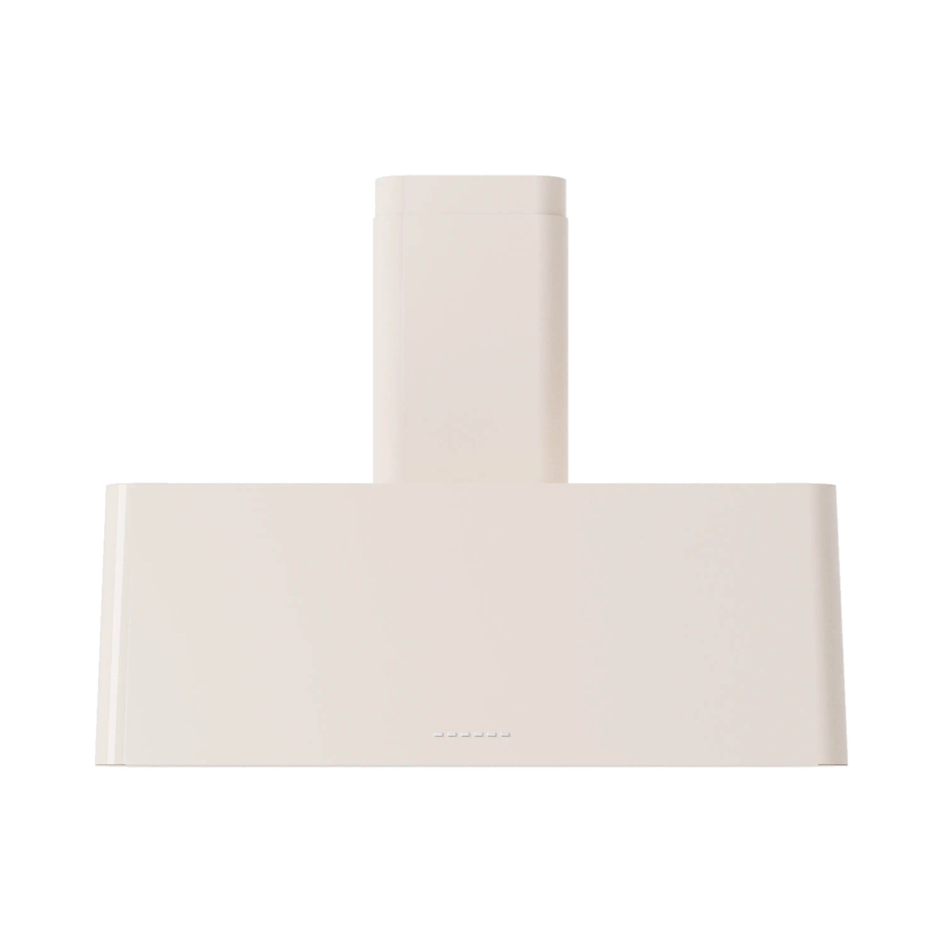 Antique white wall range hood, front view with vertical chimney column