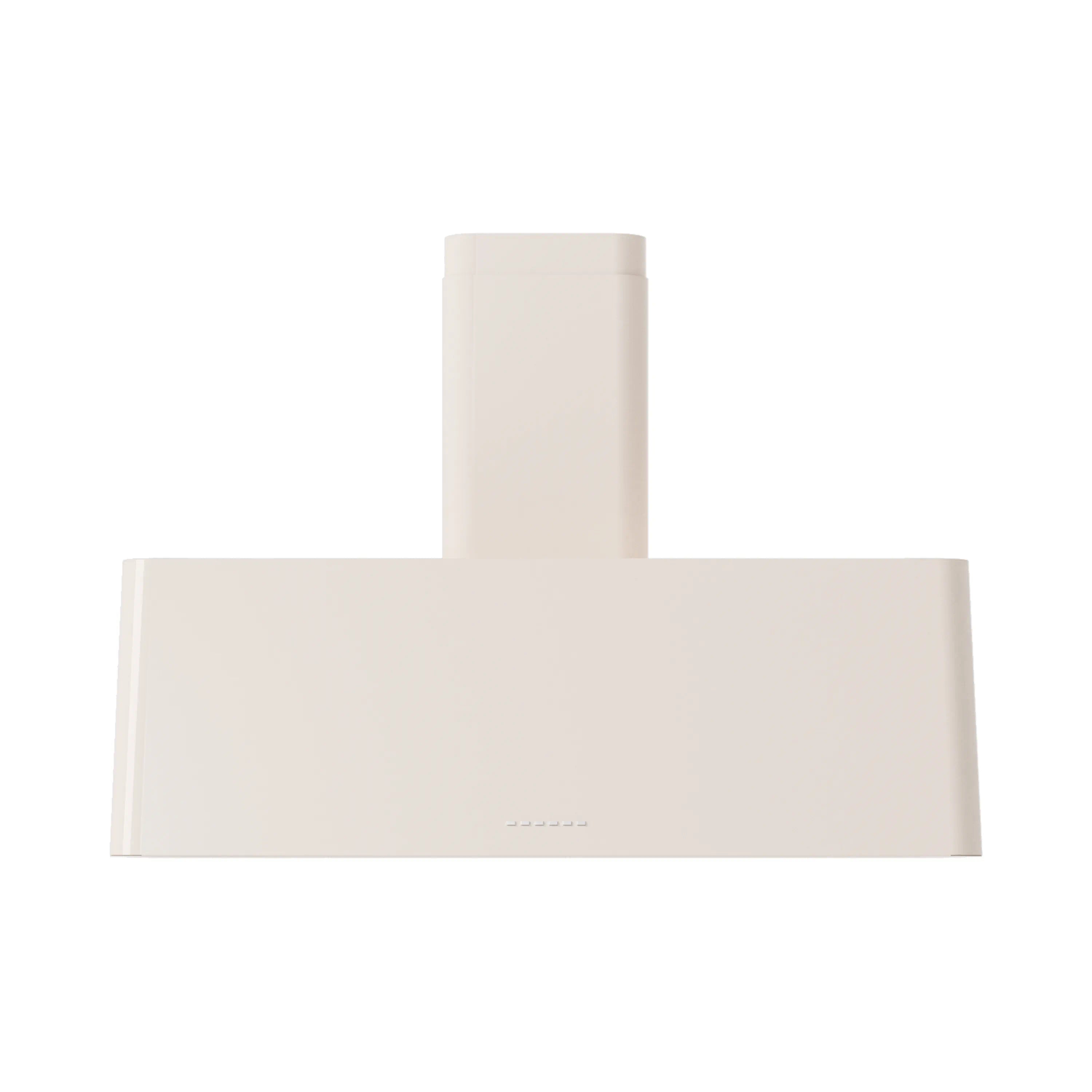 Antique white wall-mounted range hood with tall chimney and front vent panel