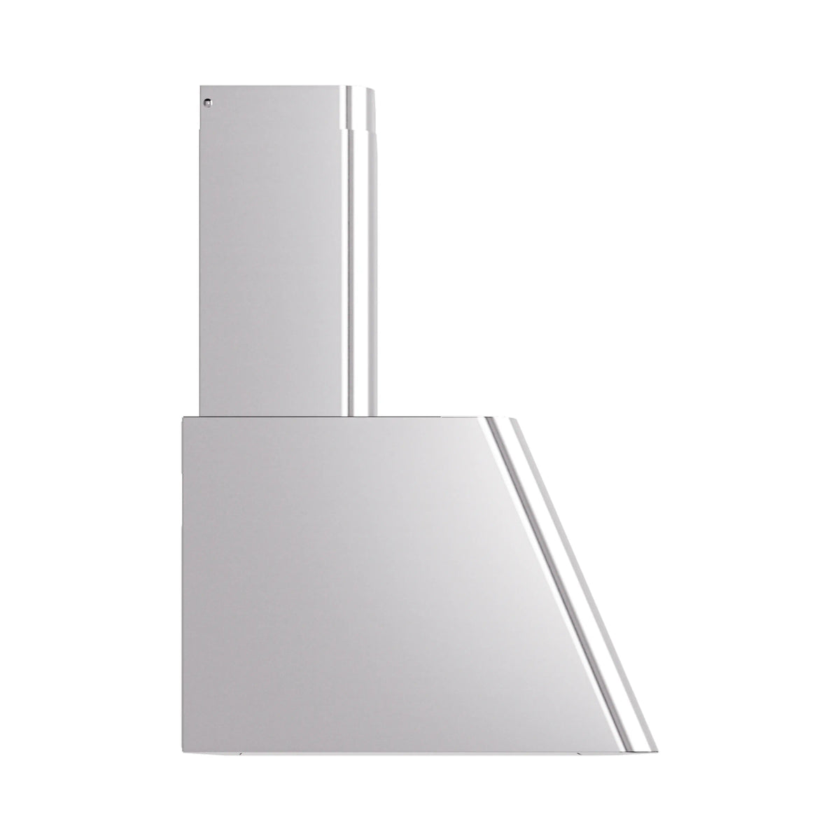 Stainless wall range hood with chimney and angled front panel