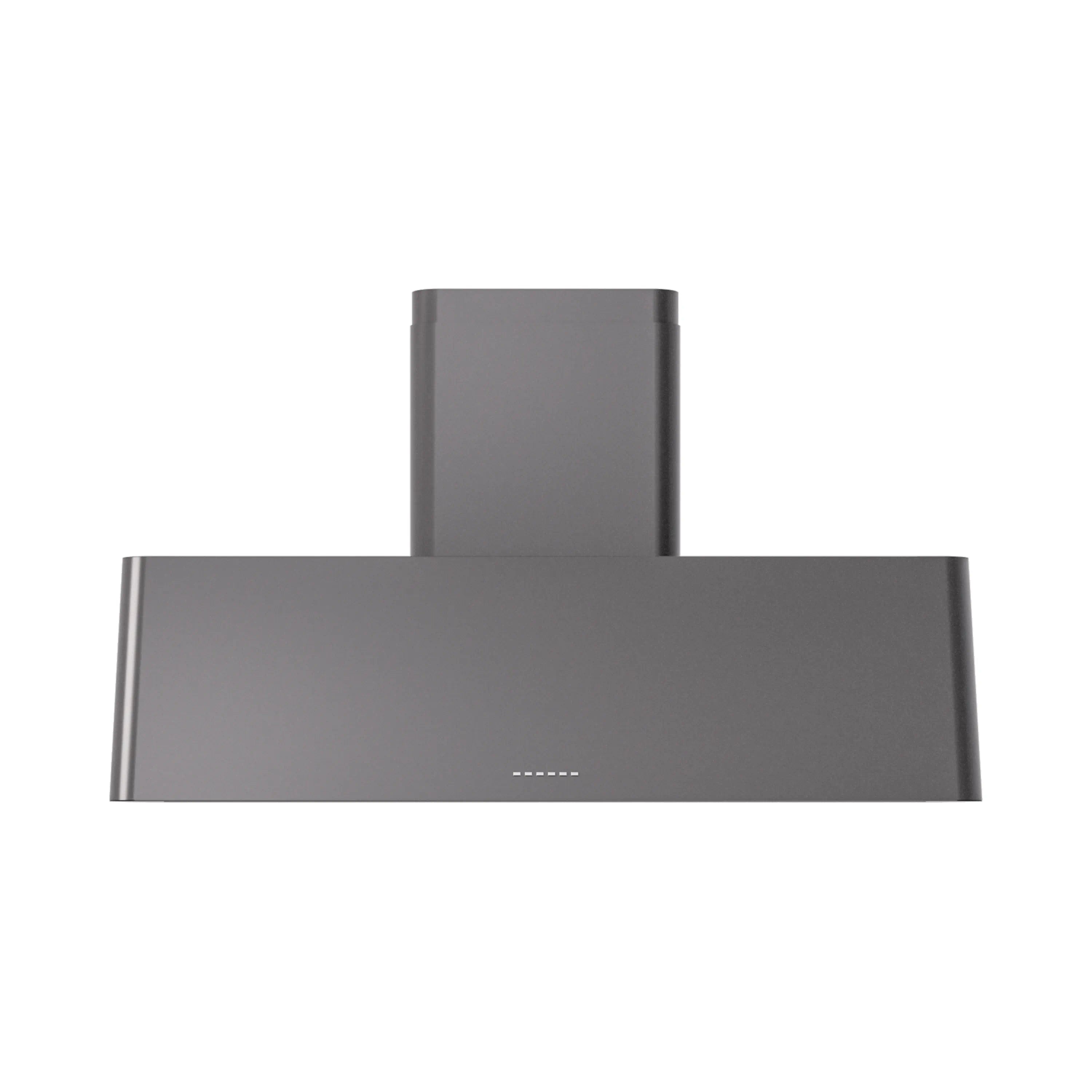 Wall-mounted range hood chimney and matte graphite front panel