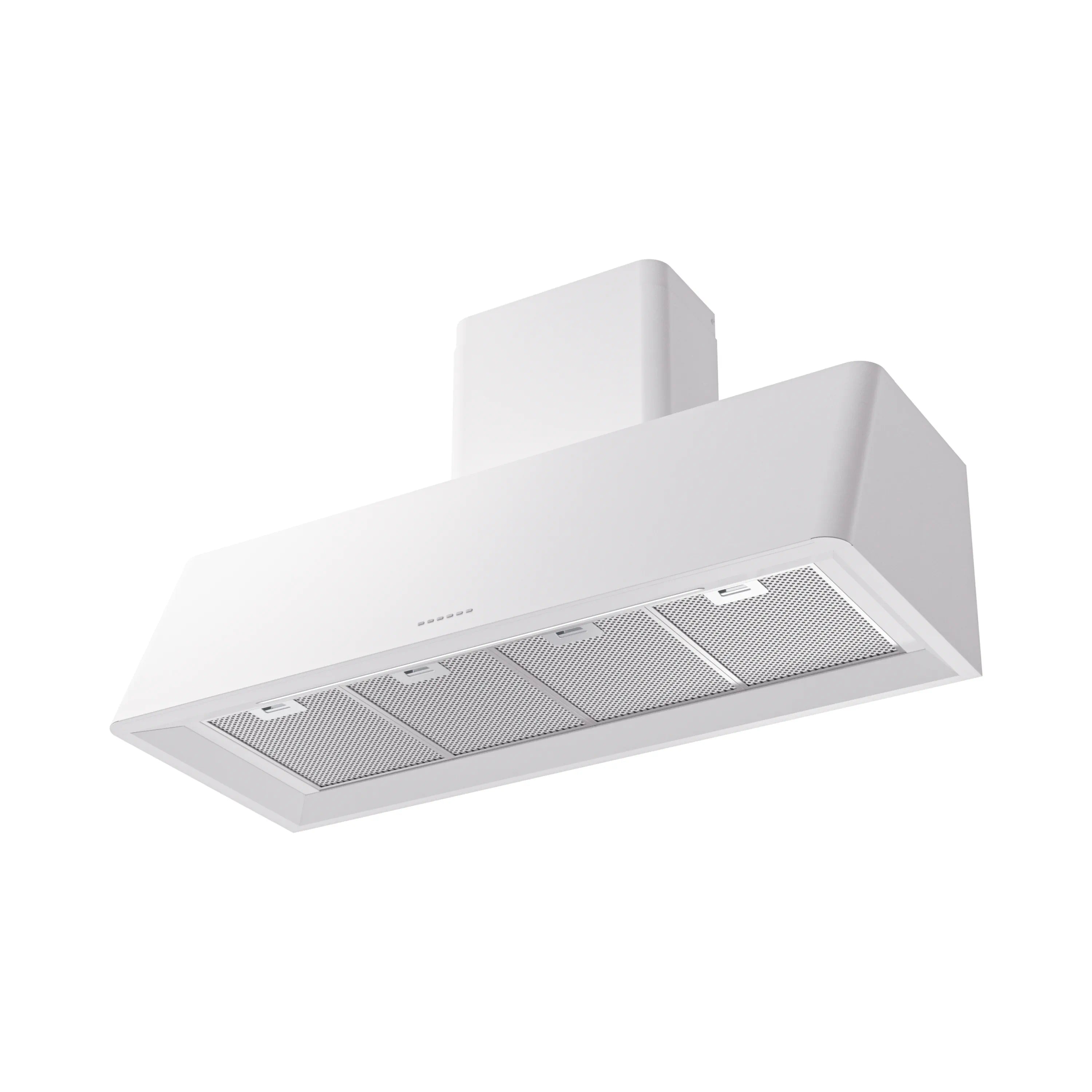 White wall-mounted range hood showing vent filters under the canopy