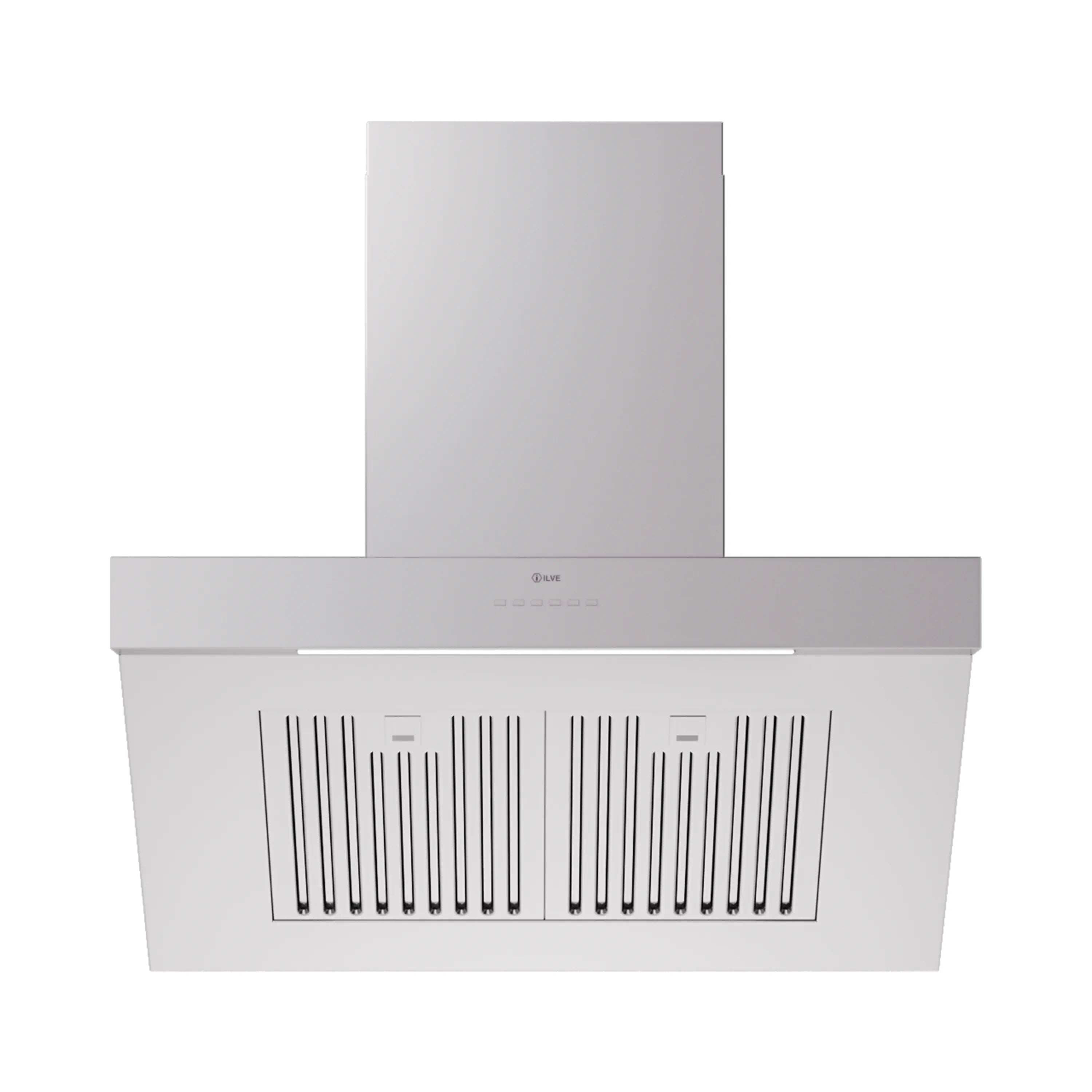 Stainless steel wall-mount ducted range hood with chimney and slotted grille