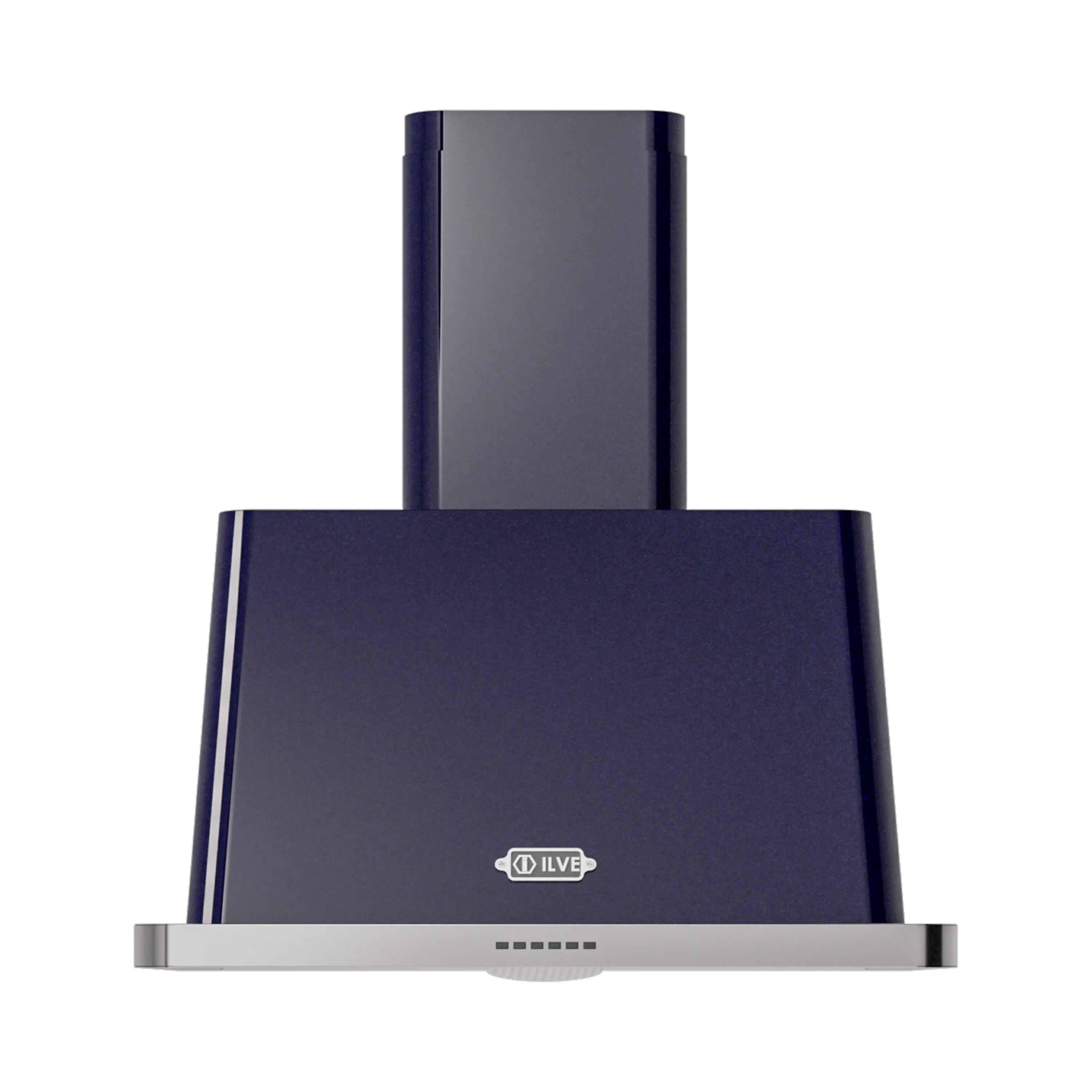 ILVE wall-mount range hood, midnight blue front with control label