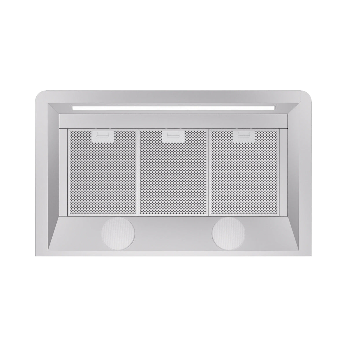 Range hood vent filters and light openings, matte graphite with metal frame