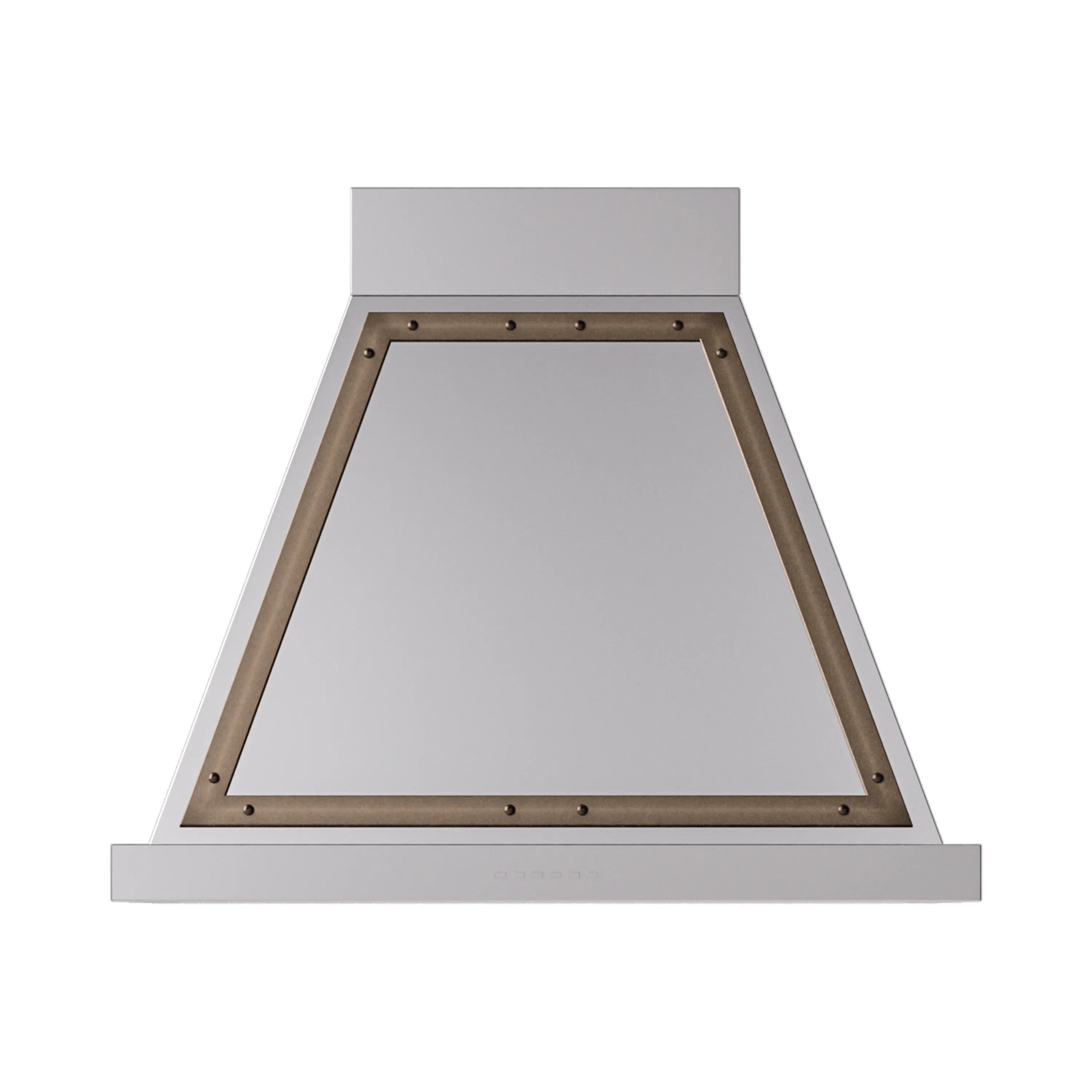 Stainless steel wall range hood with bronze-trimmed open front panel
