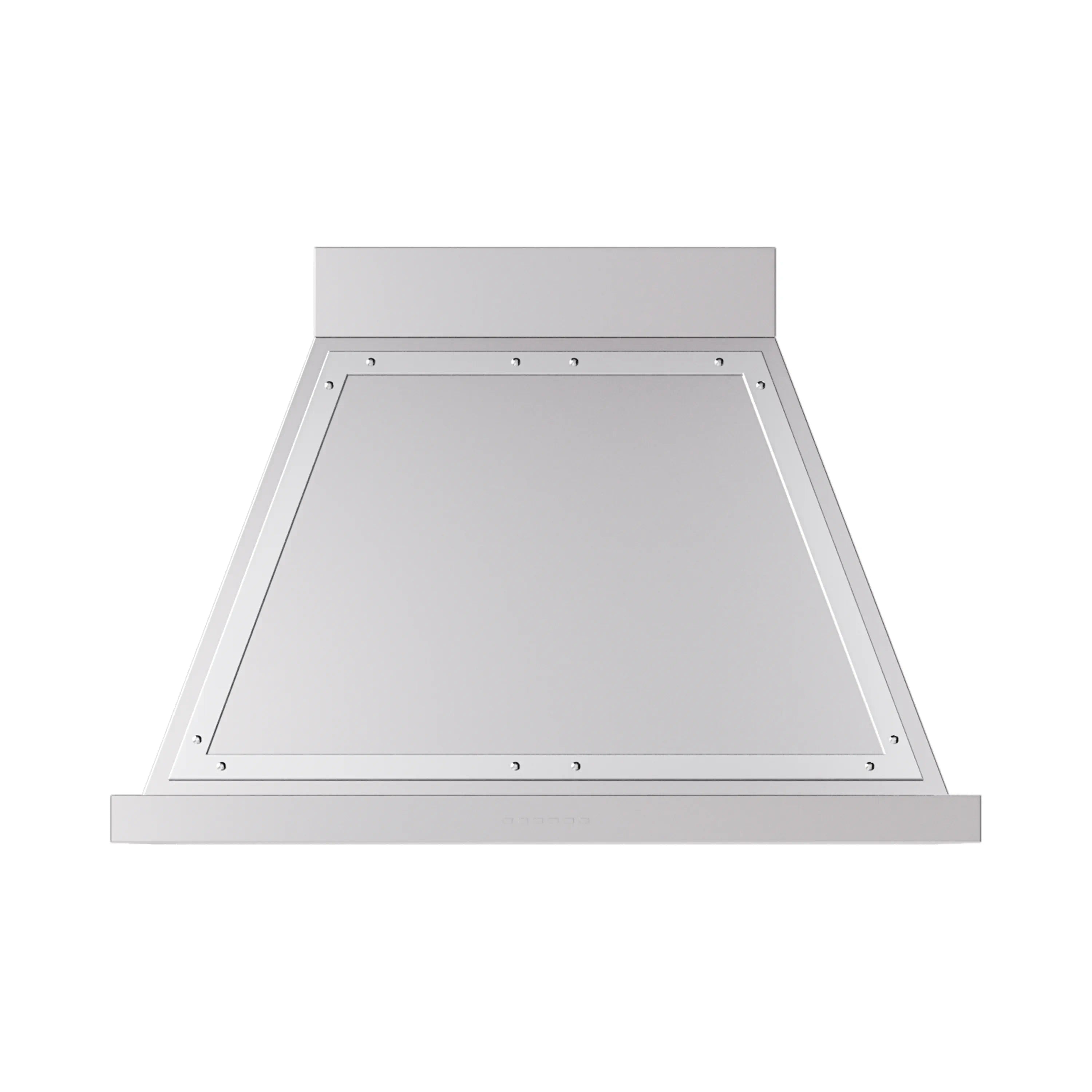 Stainless steel wall range hood underside with recessed filter area