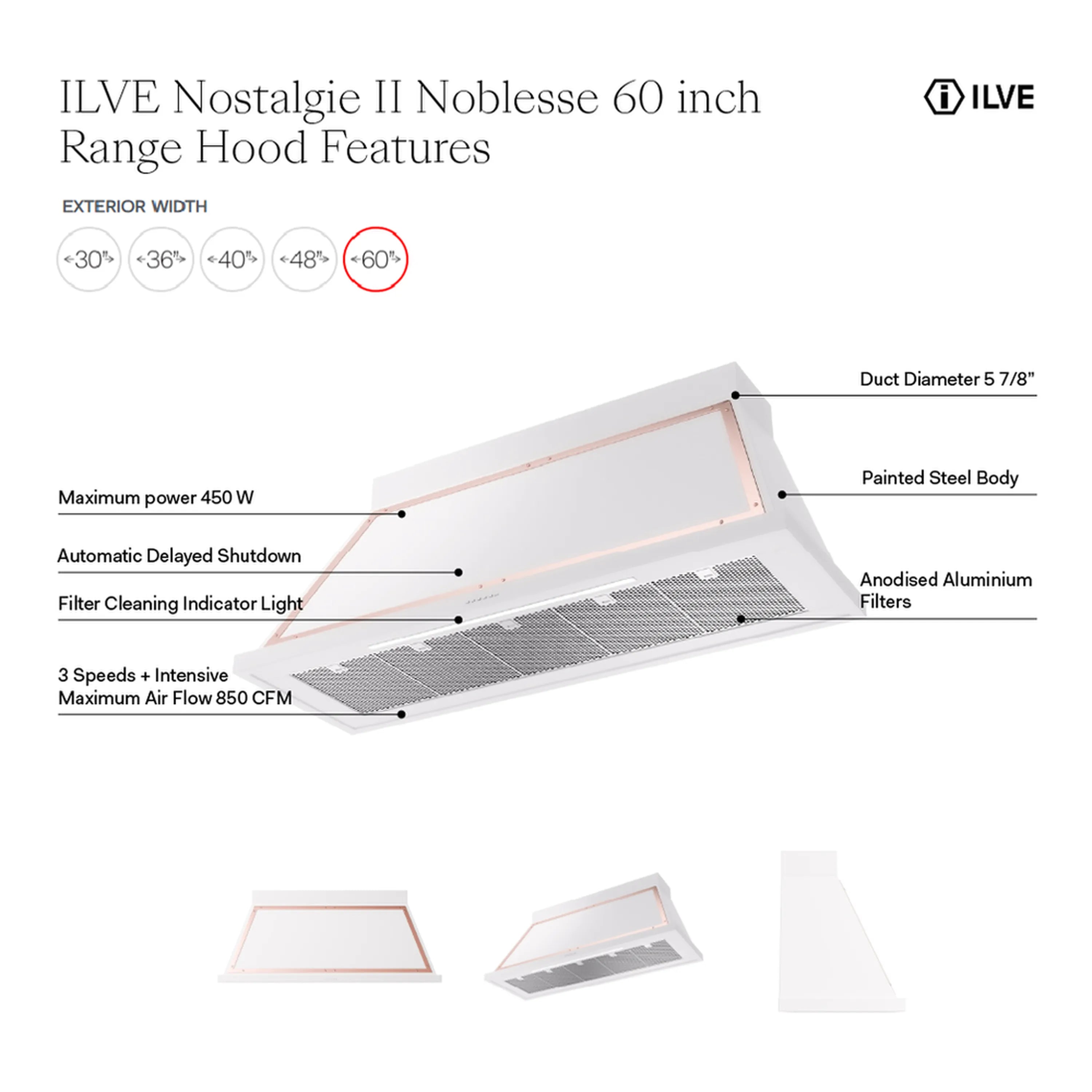 ILVE Nostalgie II 60-Inch 600 CFM Wall Mounted Range Hood in Stainless Steel with Brass Trim (UANB60SSG)