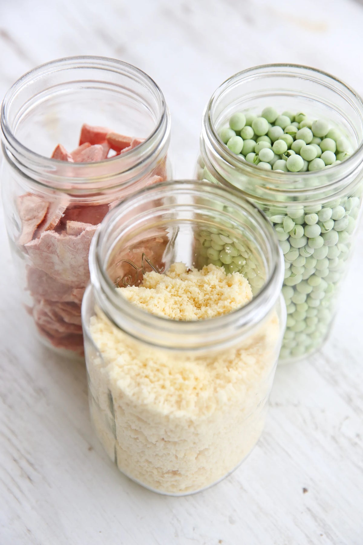 Harvest Right freeze dryer starter kit: three glass jars with freeze-dried ingredients