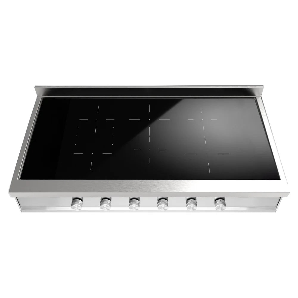Stainless steel built-in induction rangetop with black glass cook surface and front controls
