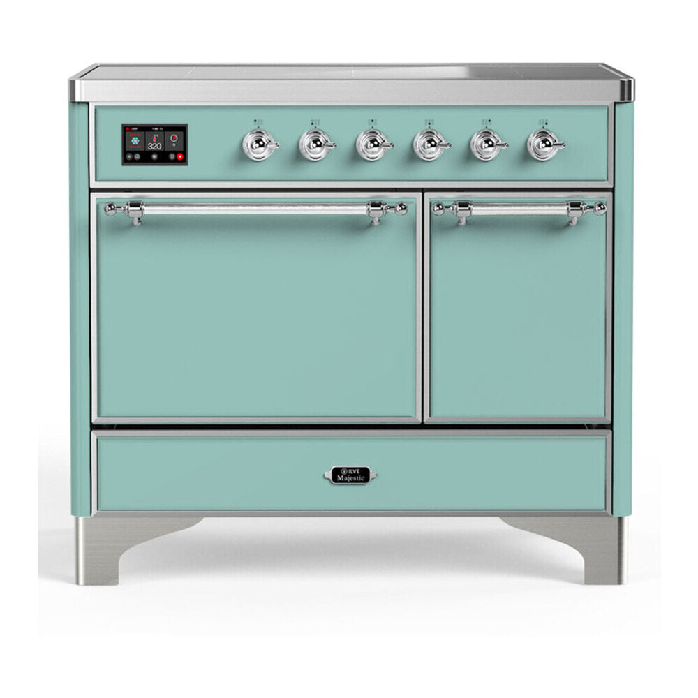 ILVE Majestic III 40-Inch Induction Range with 6 Induction Elements and Solid Door Electric Oven in Mediterranean Mint with Chrome Trim (UMDIB40QNR3MMC)