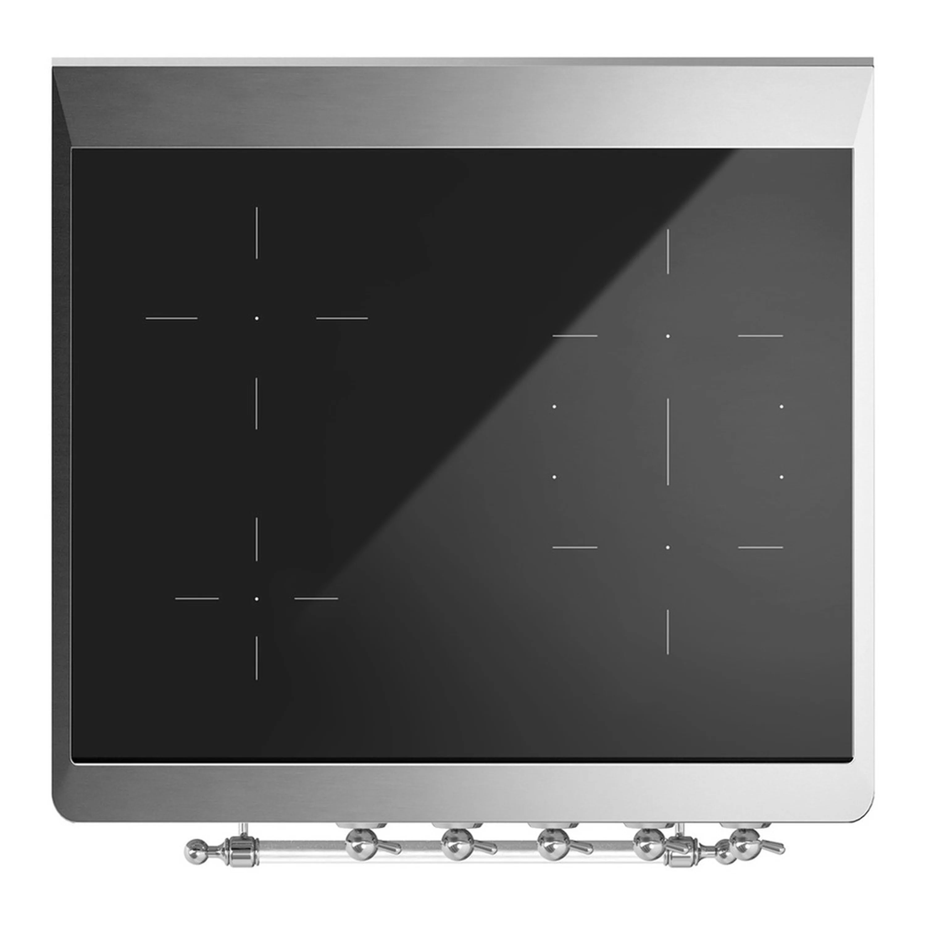 ILVE induction range cooktop with dark glass and induction zone markings