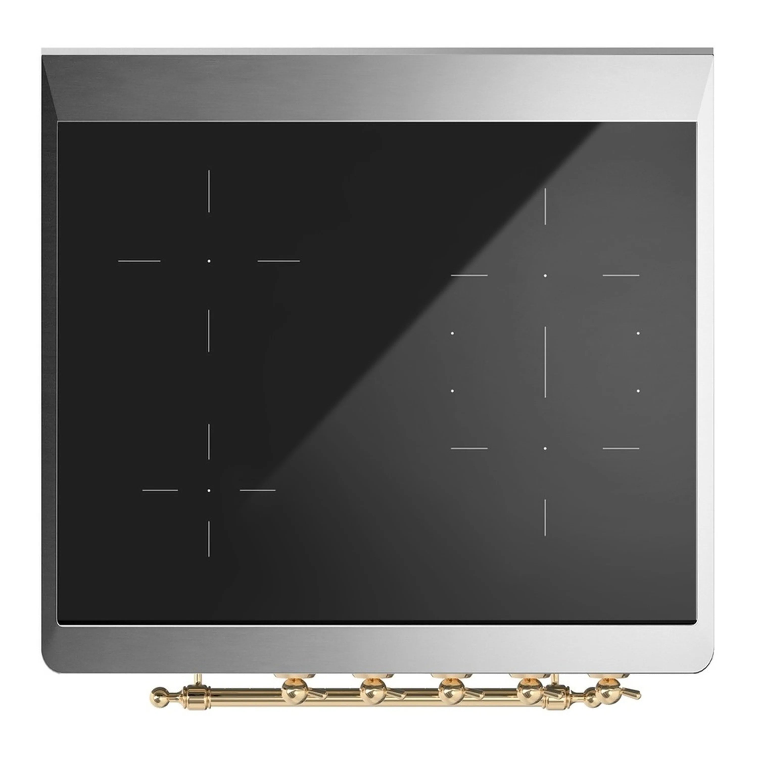 Induction cooktop glass surface with brass control bar