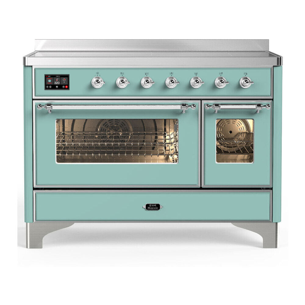 ILVE Majestic III 48-Inch Induction Range with 6 Induction Elements and Triple Glass Door Electric Oven in Mediterranean Mint with Chrome Trim (UMIB48NR3MMC)