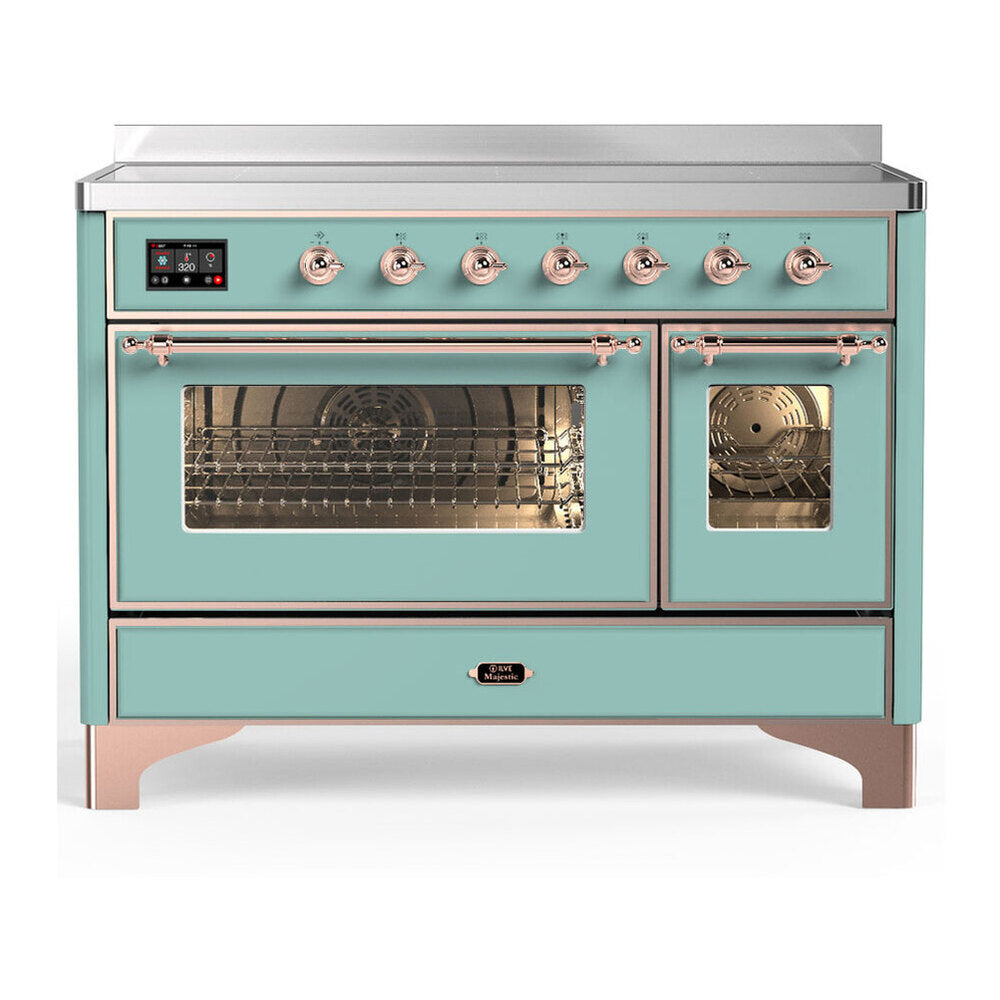 ILVE Majestic III 48-Inch Induction Range with 6 Induction Elements and Triple Glass Door Electric Oven in Mediterranean Mint with Copper Trim (UMIB48NR3MMP)