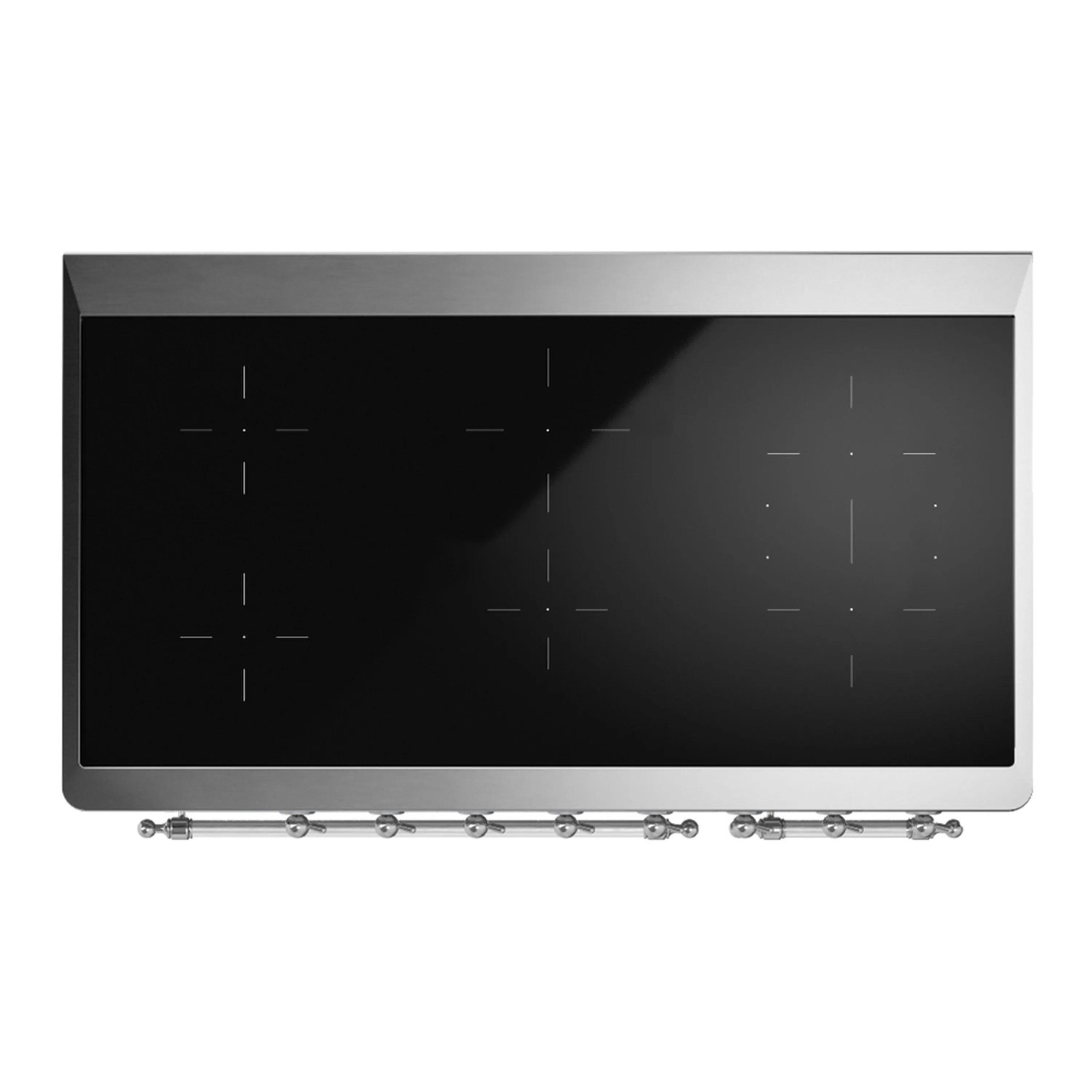 Black induction cooktop surface with touch control markings and circular burner zones