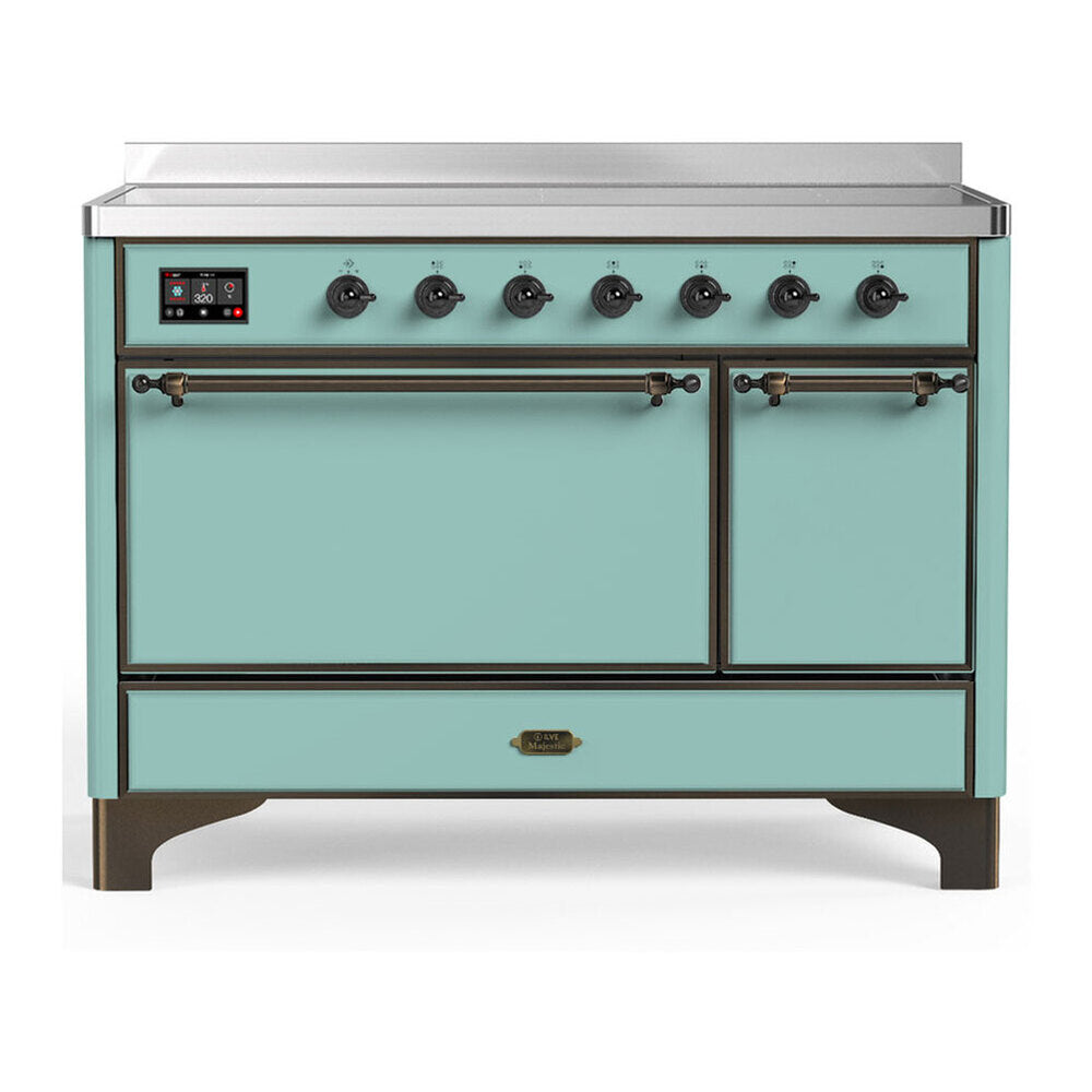 ILVE Majestic III 48-Inch Induction Range with 6 Induction Elements and Solid Door Electric Oven in Mediterranean Mint with Burnished Trim (UMIB48QNR3MMB)