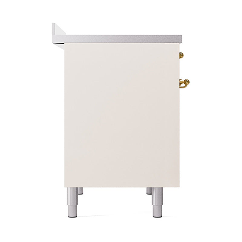 Antique white oven range rear panel with brass side handle and four legs