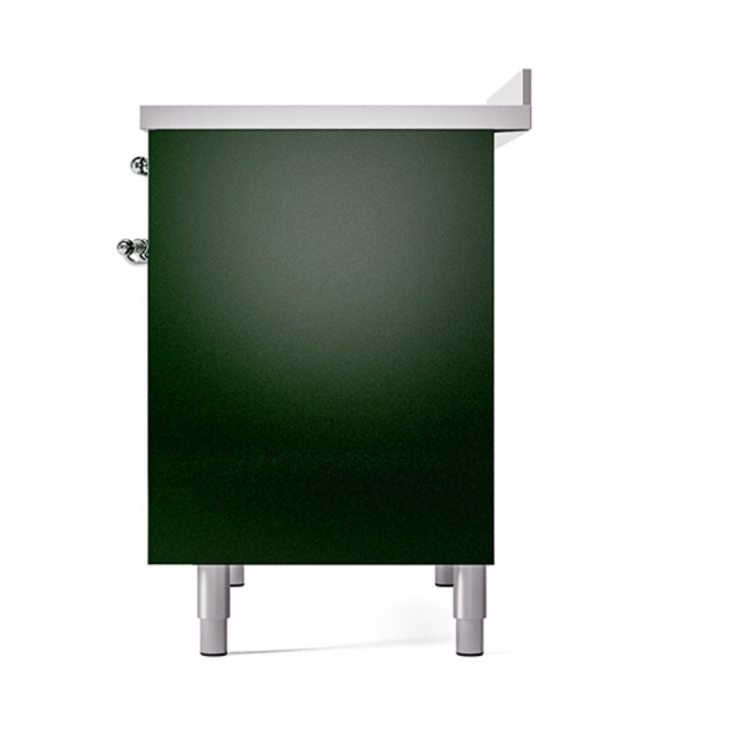 Emerald green solid oven door panel with chrome trim and side handle hardware