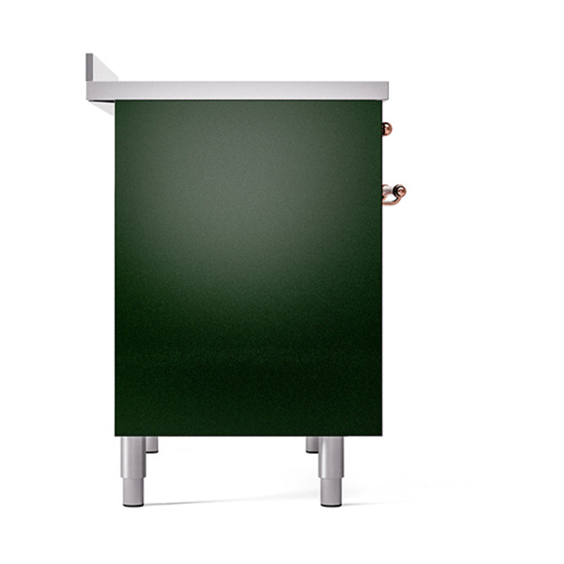 Emerald green solid oven door panel with copper handle and leveling feet