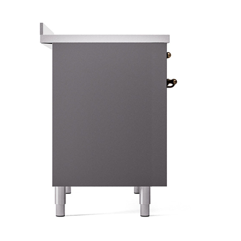 Solid oven door cabinet in matte graphite with bronze hinges and leveling feet