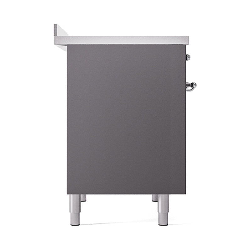 Matte graphite solid oven door panel with chrome handle and leveling feet