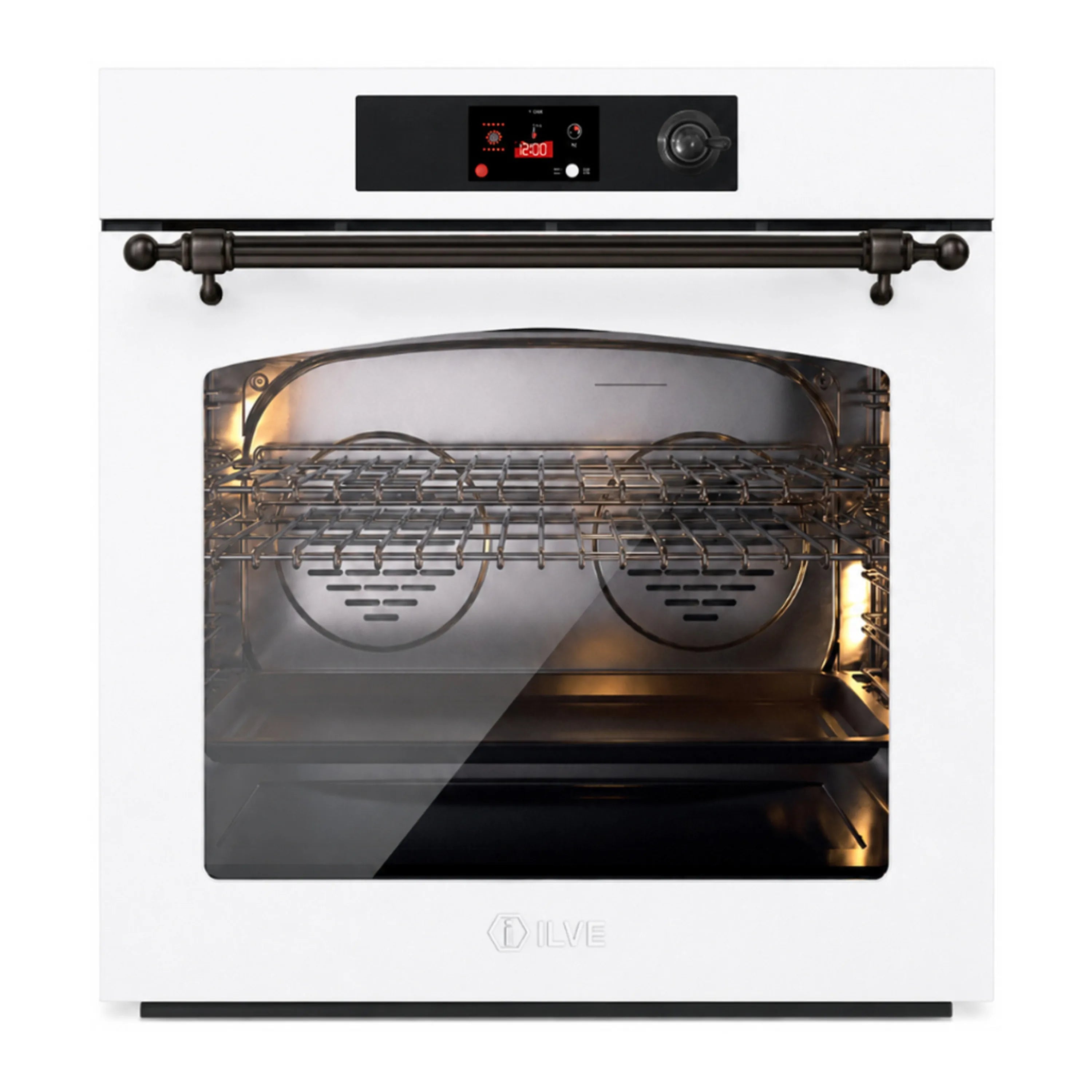 ILVE Nostalgie II 30-Inch Pyrolytic Single Wall Oven with 4.4 Cu. Ft. Capacity in White with Burnished Trim (UOV30NTPYWHB)