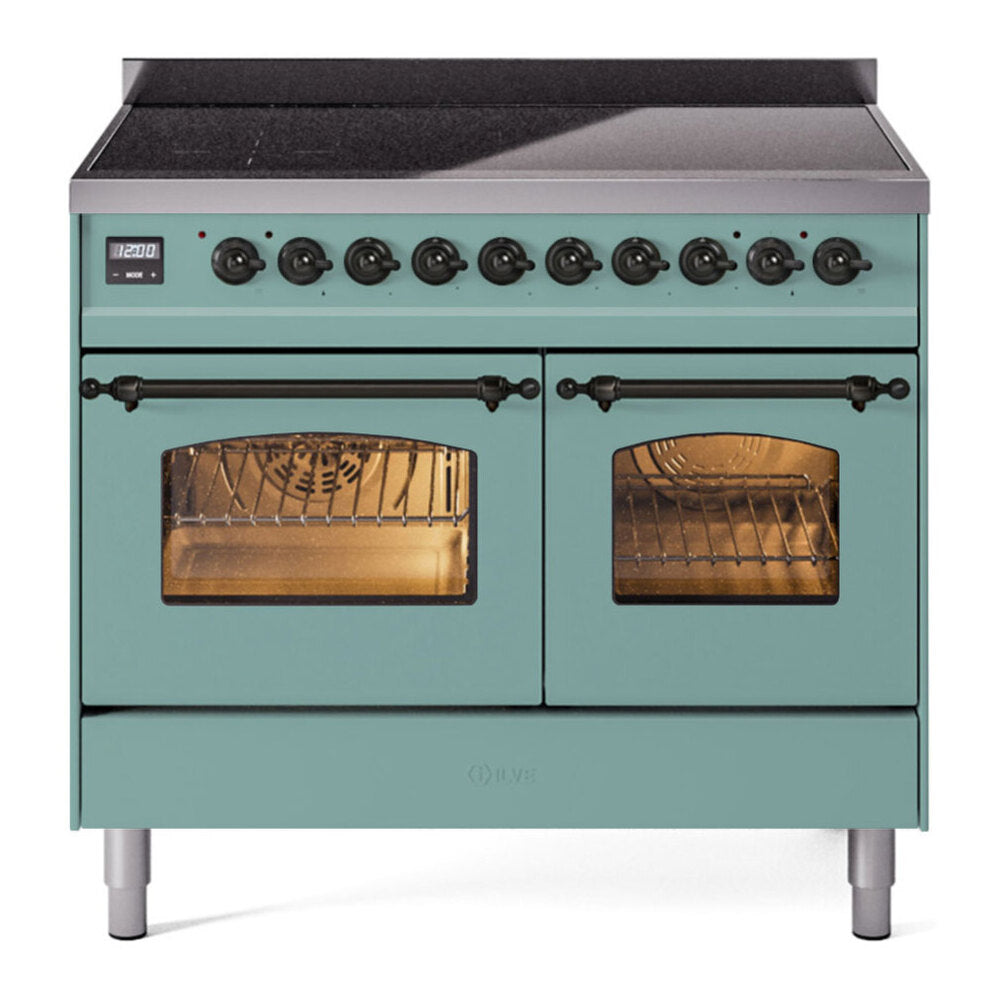 ILVE Nostalgie II 40-Inch Freestanding Electric Induction Range in Mediterranean Mint with Burnished Bronze Trim (UPDI406NMPMMB)