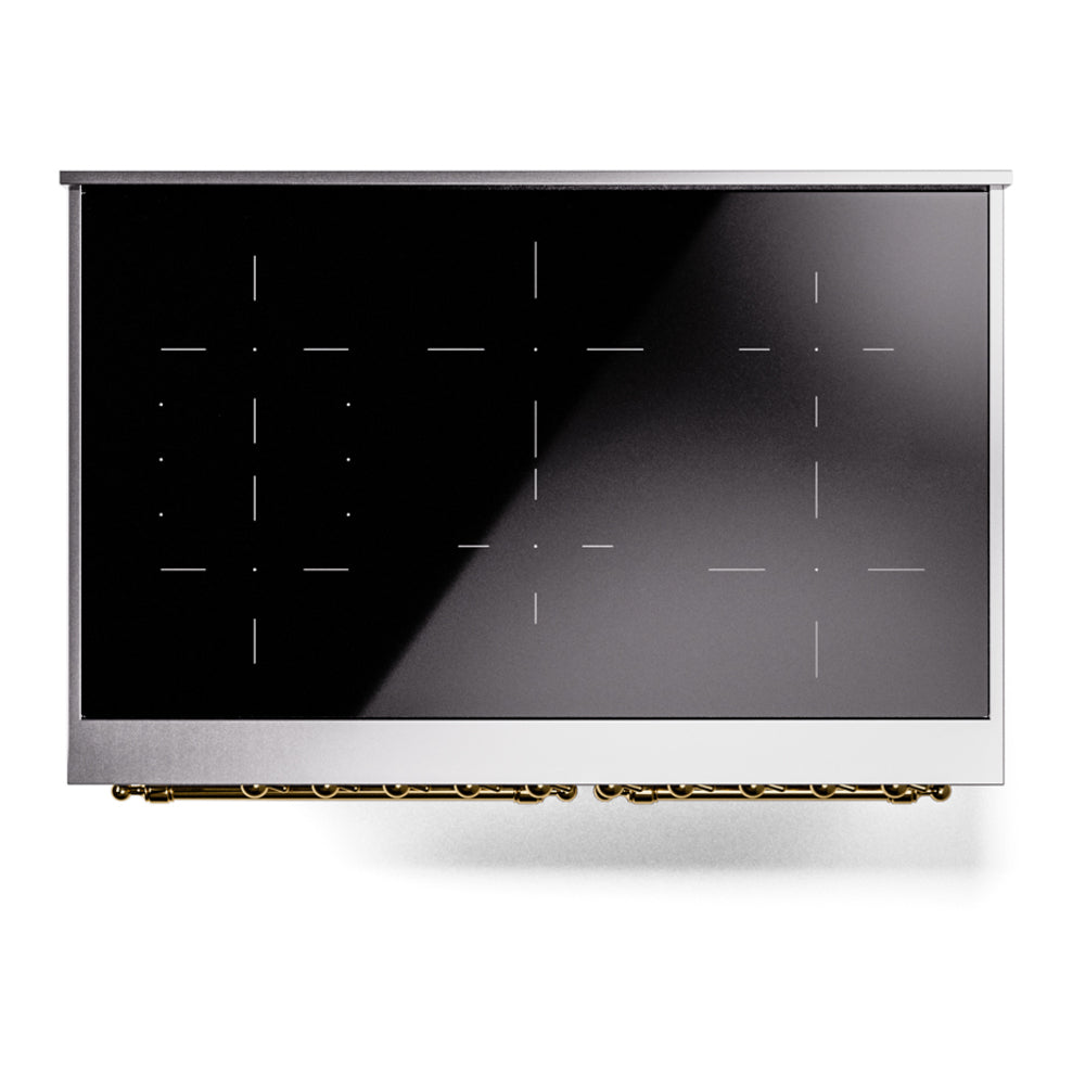 Freestanding electric induction range oven door window with control grid lines