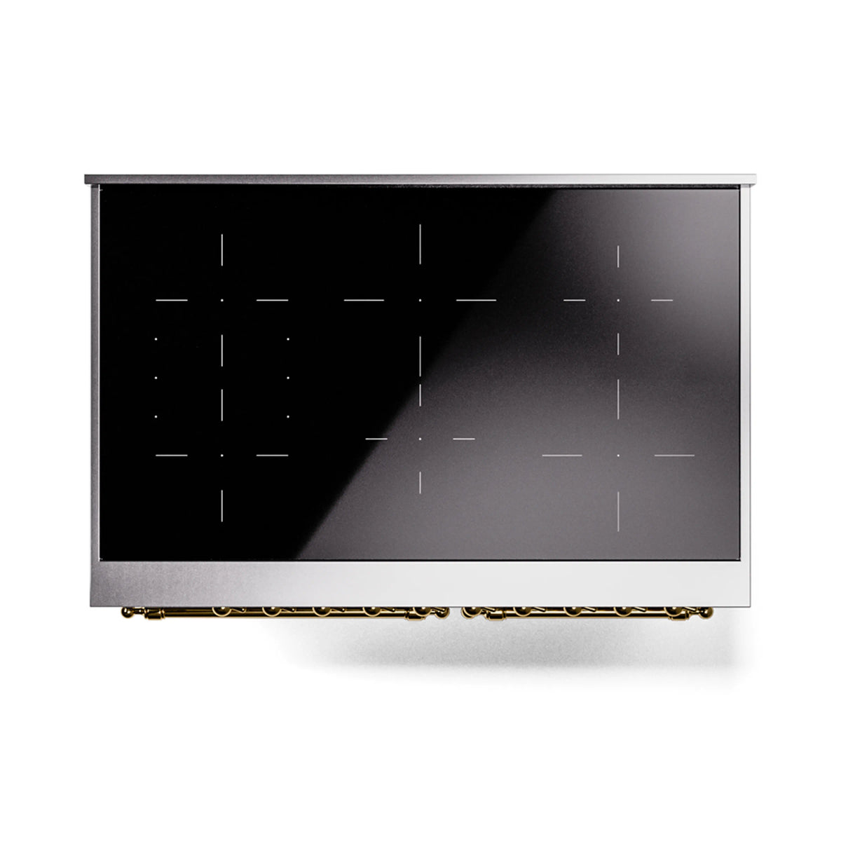 Black glass oven door window panel with speckled design for induction range